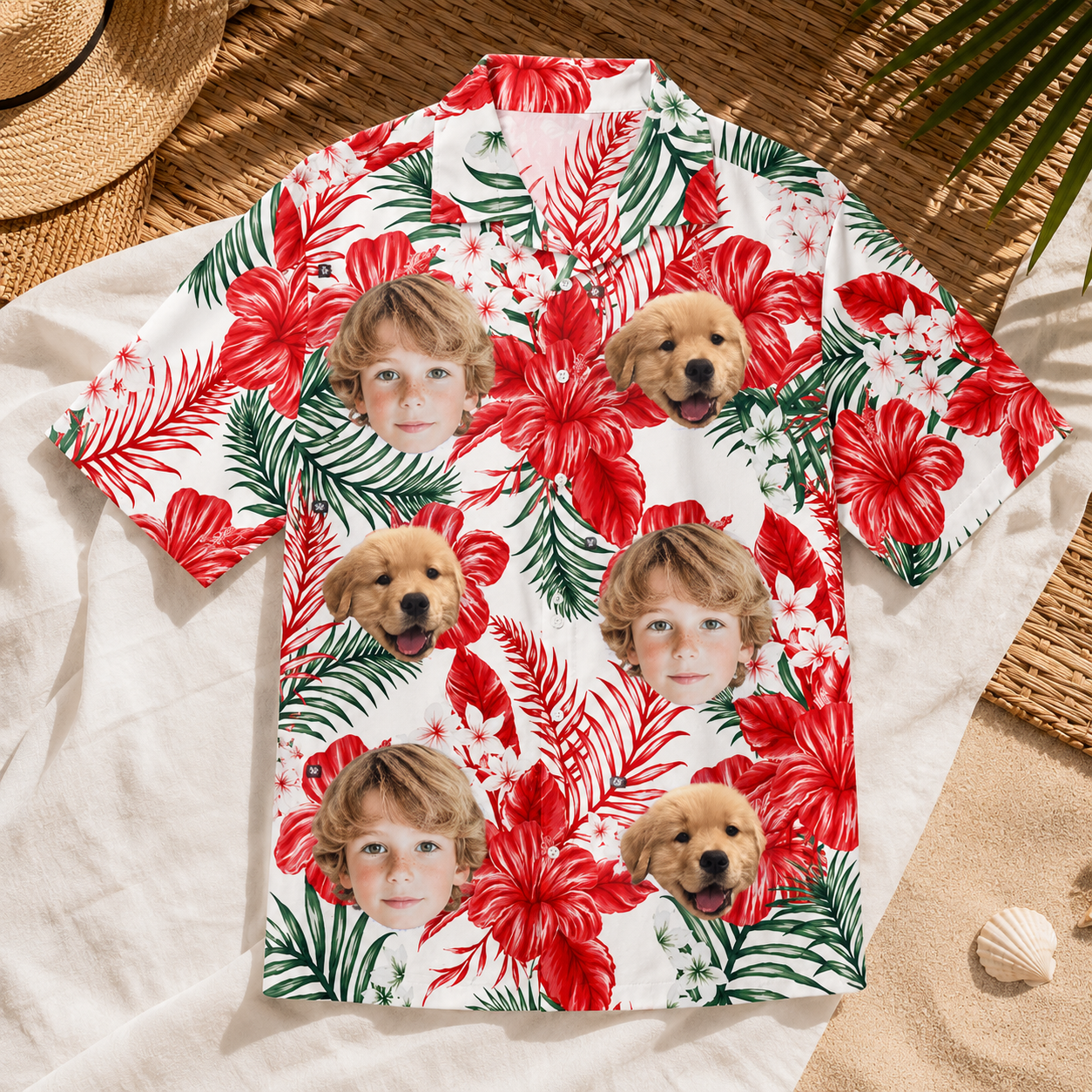 Tropical Floral Hawaiian Shirt with Personalized, Custom Face Photo Shirt, Upload Pet or Human Portrait