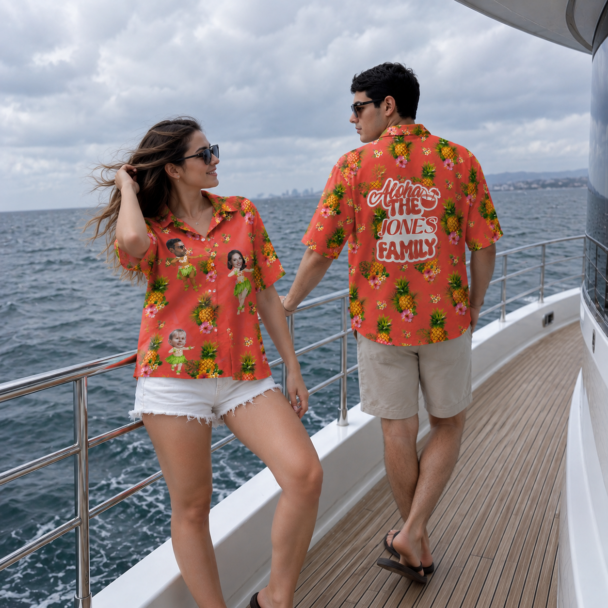 Personalized Hawaiian Shirt for Family Vacation, Upload Multiple Faces, Custom Surname Beach Shirt