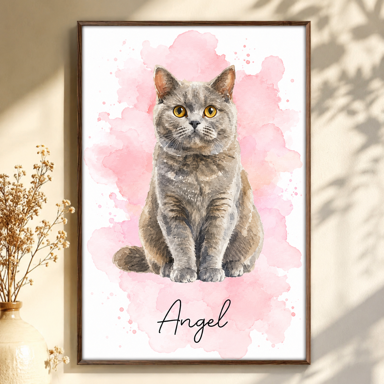 Custom Photo Realistic Watercolor Art Portrait Cat Dog Pet - Personalized Poster