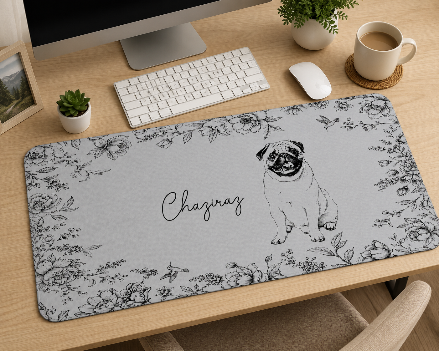 Custom Pet Portrait Sketch Line Art Gift For Pet Lovers - Personalized Desk Mat