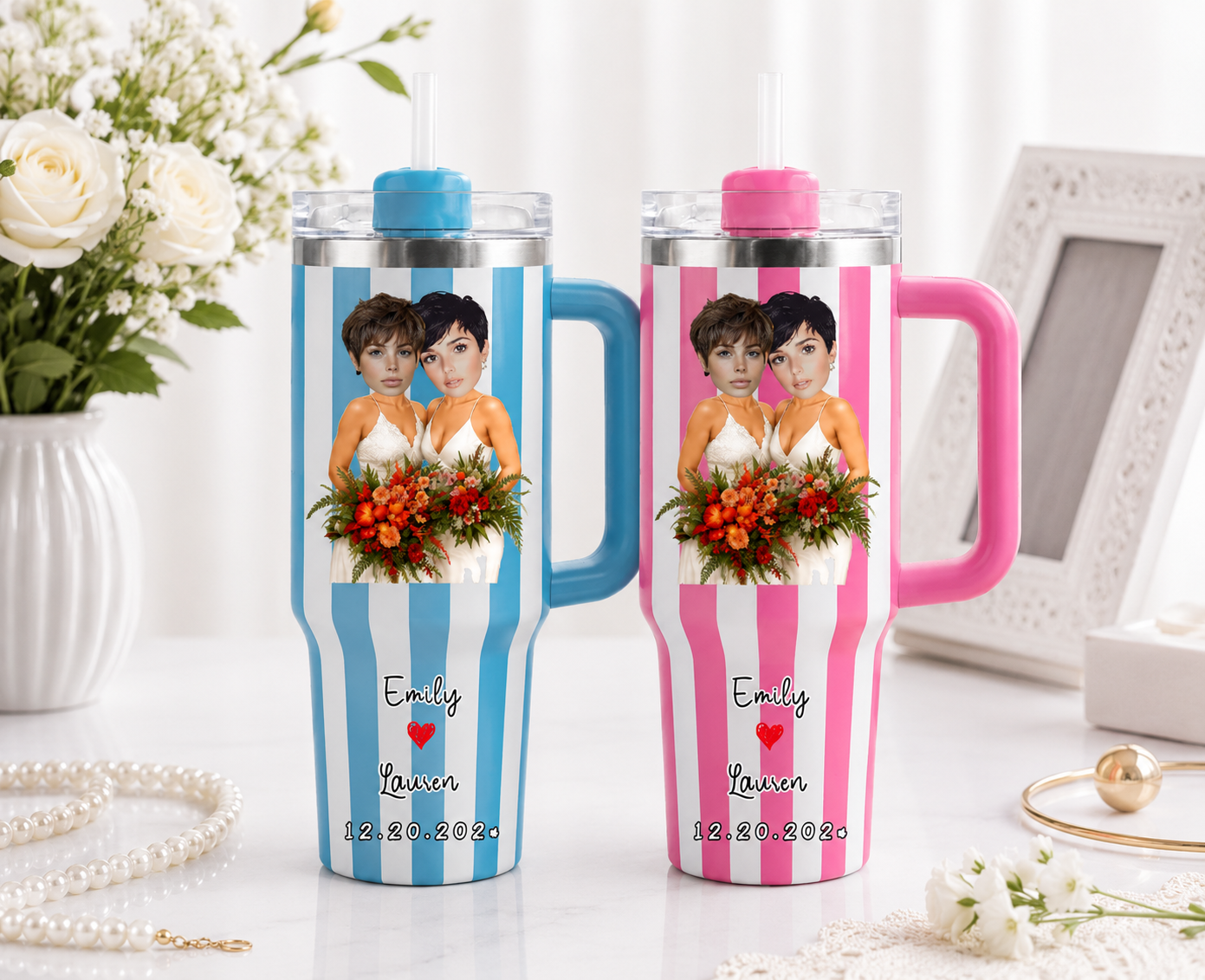 Custom Hawaii Wedding Summer 40oz Striped Tumbler