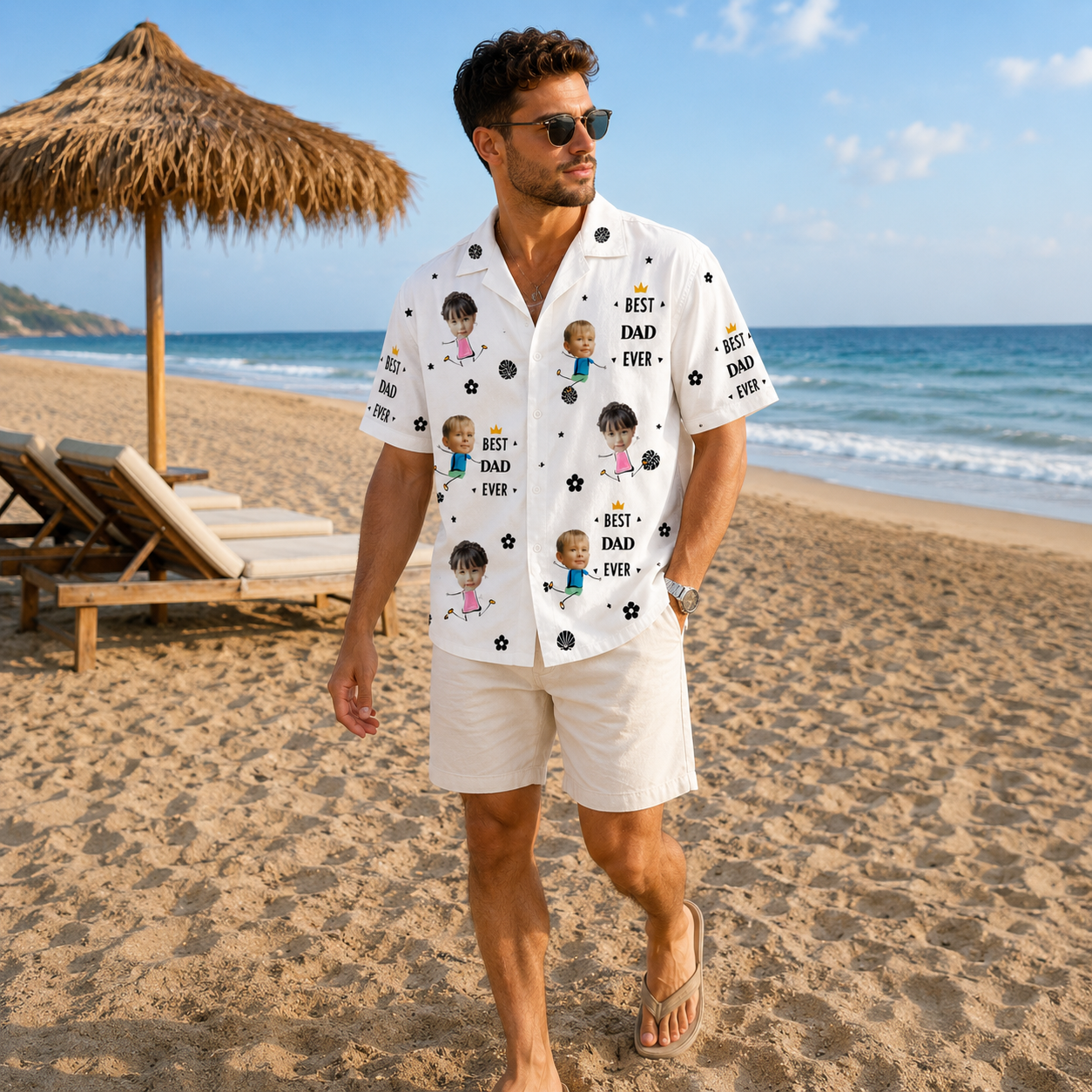 Custom Hawaiian Shirt with Face Photo, Personalized Best Mom / Dad Ever Shirt, Choose Number of Children