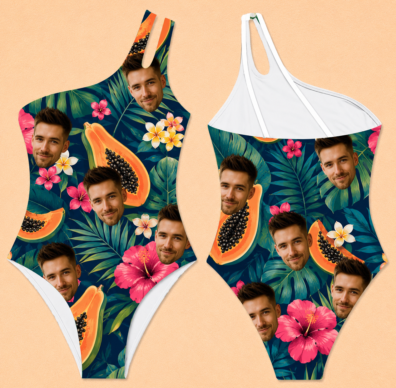Custom Photo Sun’s Out, Sass Out - Couple Personalized Custom One Piece Swimsuit - Summer Vacation Gift For Wife, Anniversary