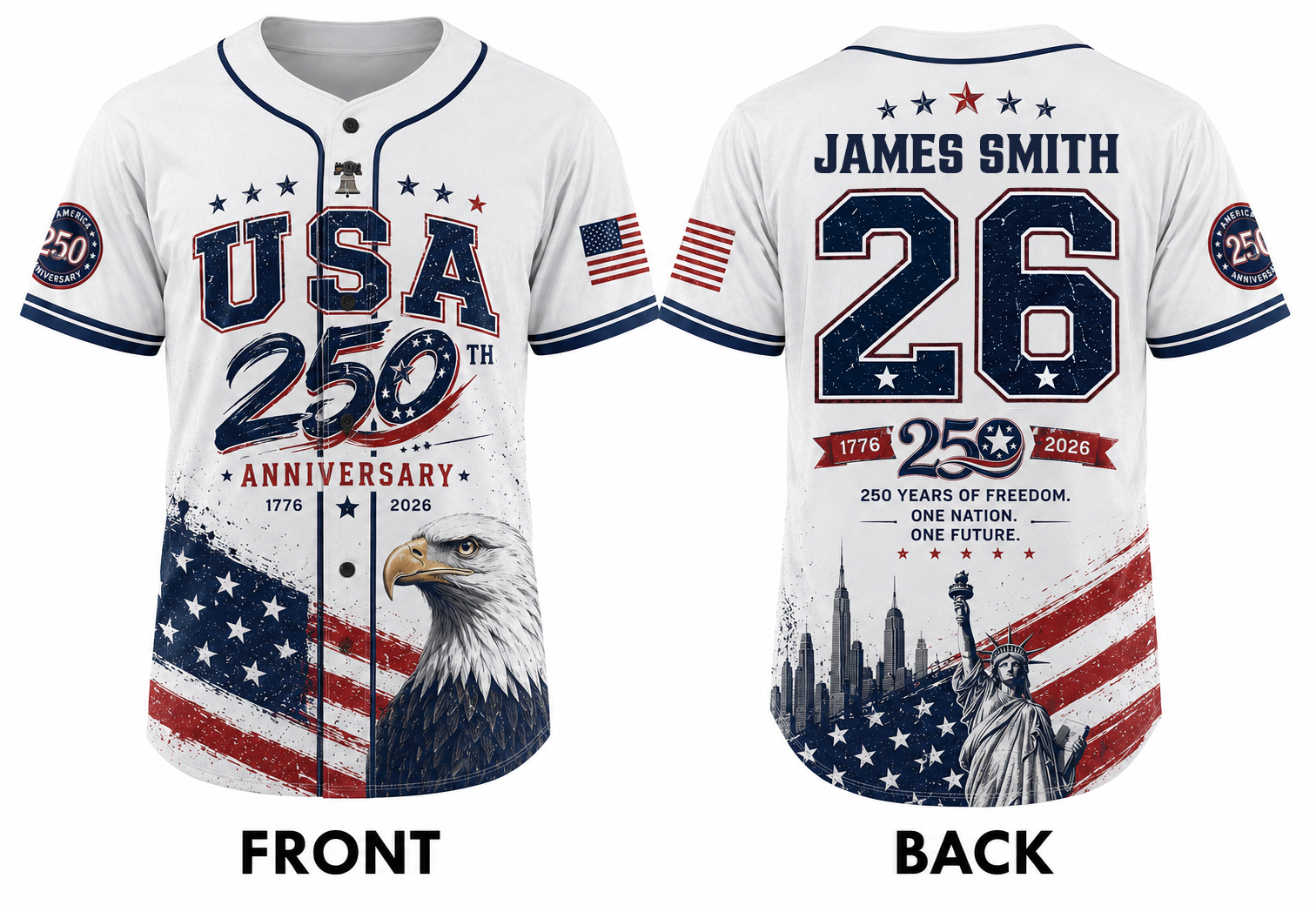 Personalized USA 250 Years Baseball Jersey Shirt, Custom America 1776-2026 Patriotic 4th of July Shirt 685167