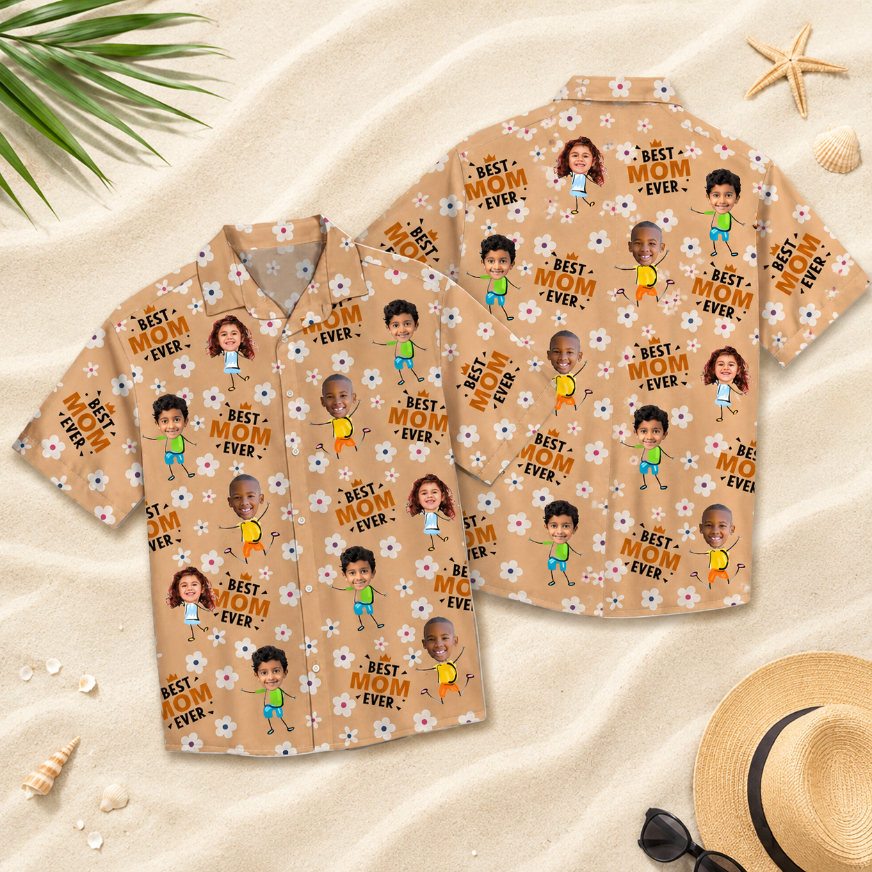 Custom Face Kids Hawaiian Shirt Best Mom Grandma Ever Personalized Flower Pattern Gift for Mom