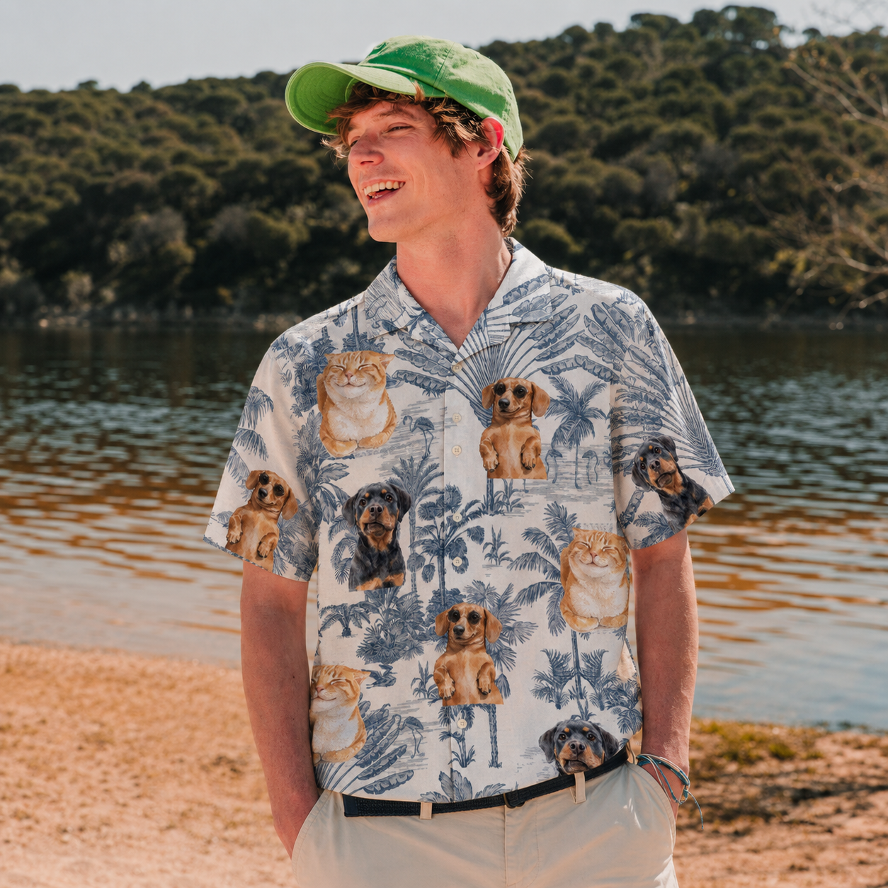 Custom Watercolor Pet Hawaiian Shirt - Personalized Dog & Cat Tropical Aloha Shirt, Unique Artistic Pet Lover Gift