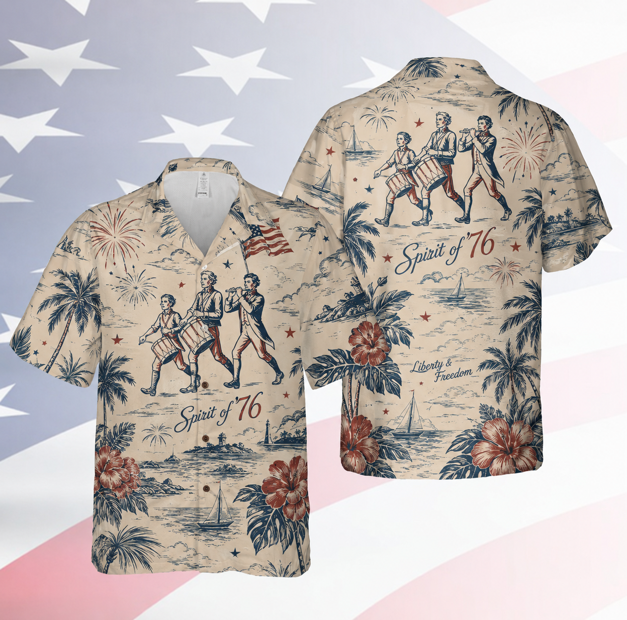 250 Years of America Hawaiian Shirt, Spirit of 76 Patriotic 4th of July 1776-2026 AOP Hawaii Shirt