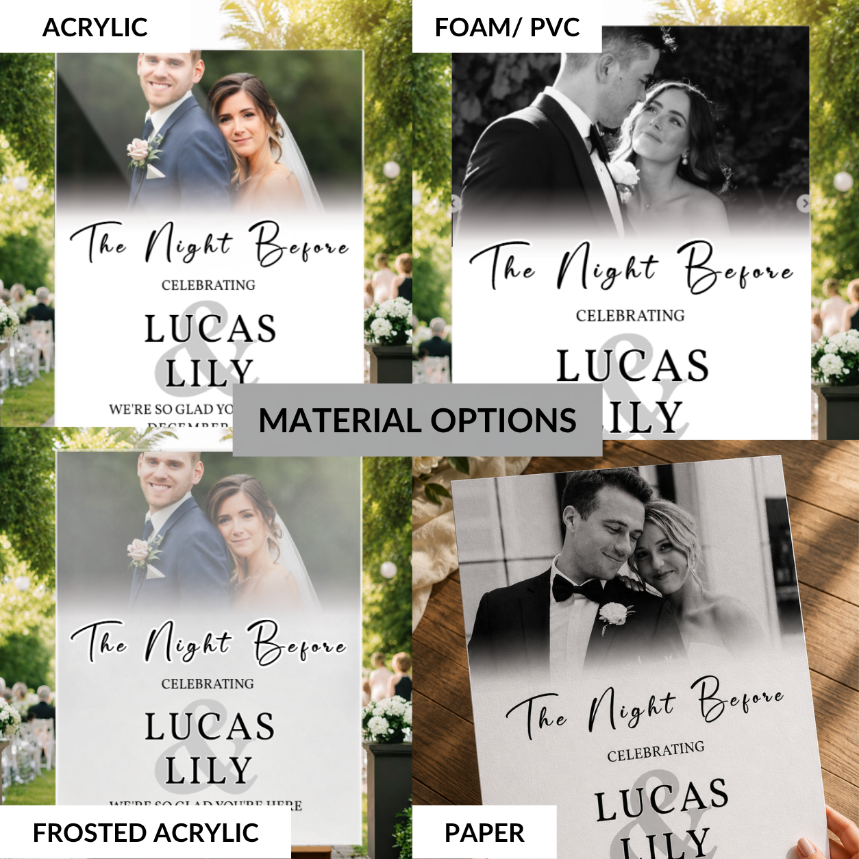 Rehearsal Dinner Sign, Custom The Night Before Sign, Printed Foam Board Wedding Welcome Sign, Photo Board Sign With Picture, Wedding Decor