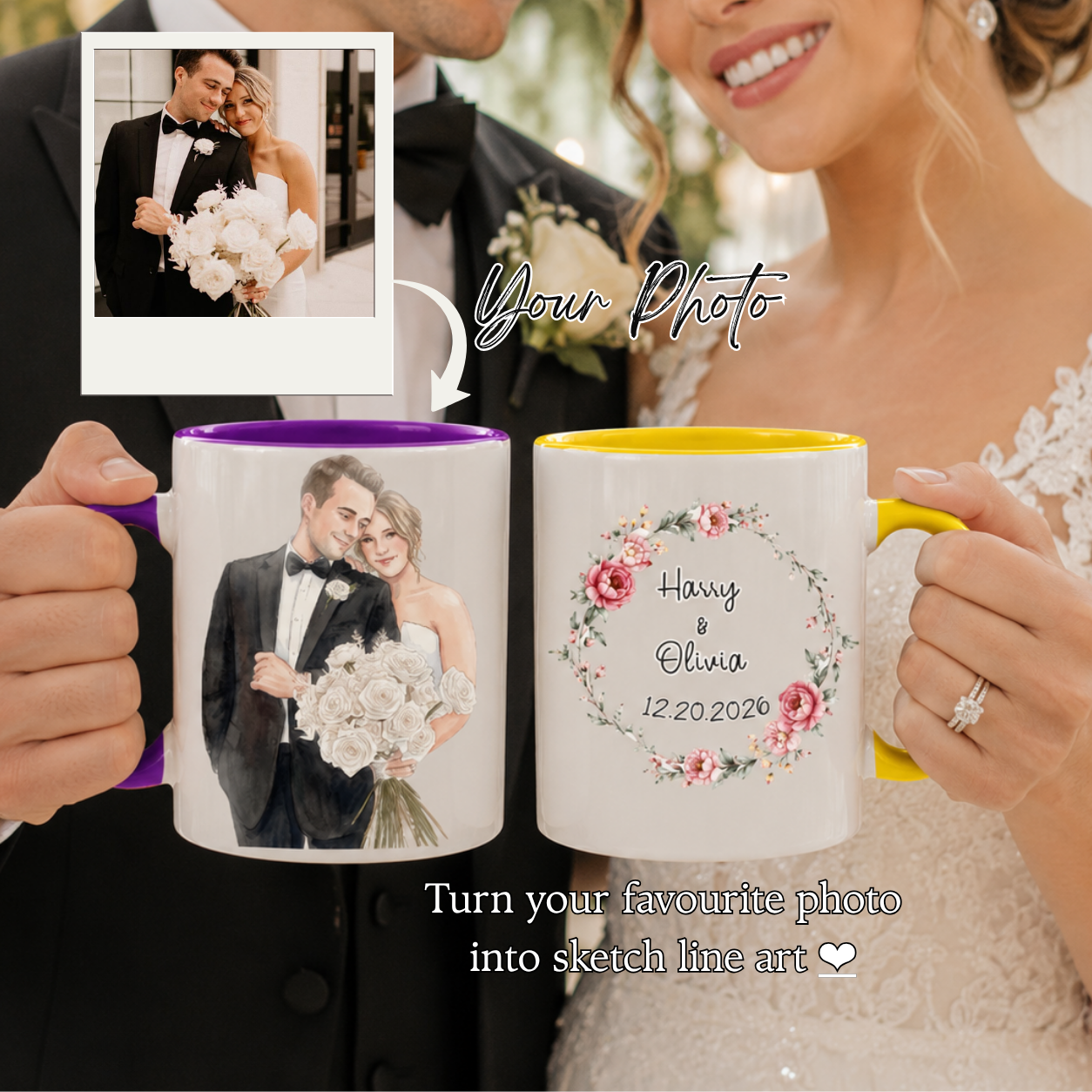Personalized Couple Custom Name Mug, Custom Wedding Day Mug, Just Married Mug, Bride and Groom Cup 11oz 15oz