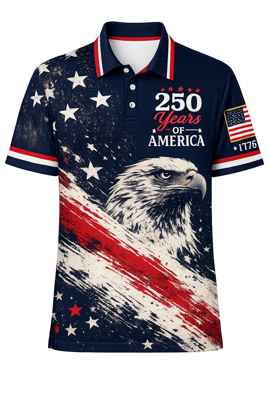 250 Years of America Golf Polo Shirt, Patriotic USA Flag Eagle Polo, 4th of July AOP Golf Shirt