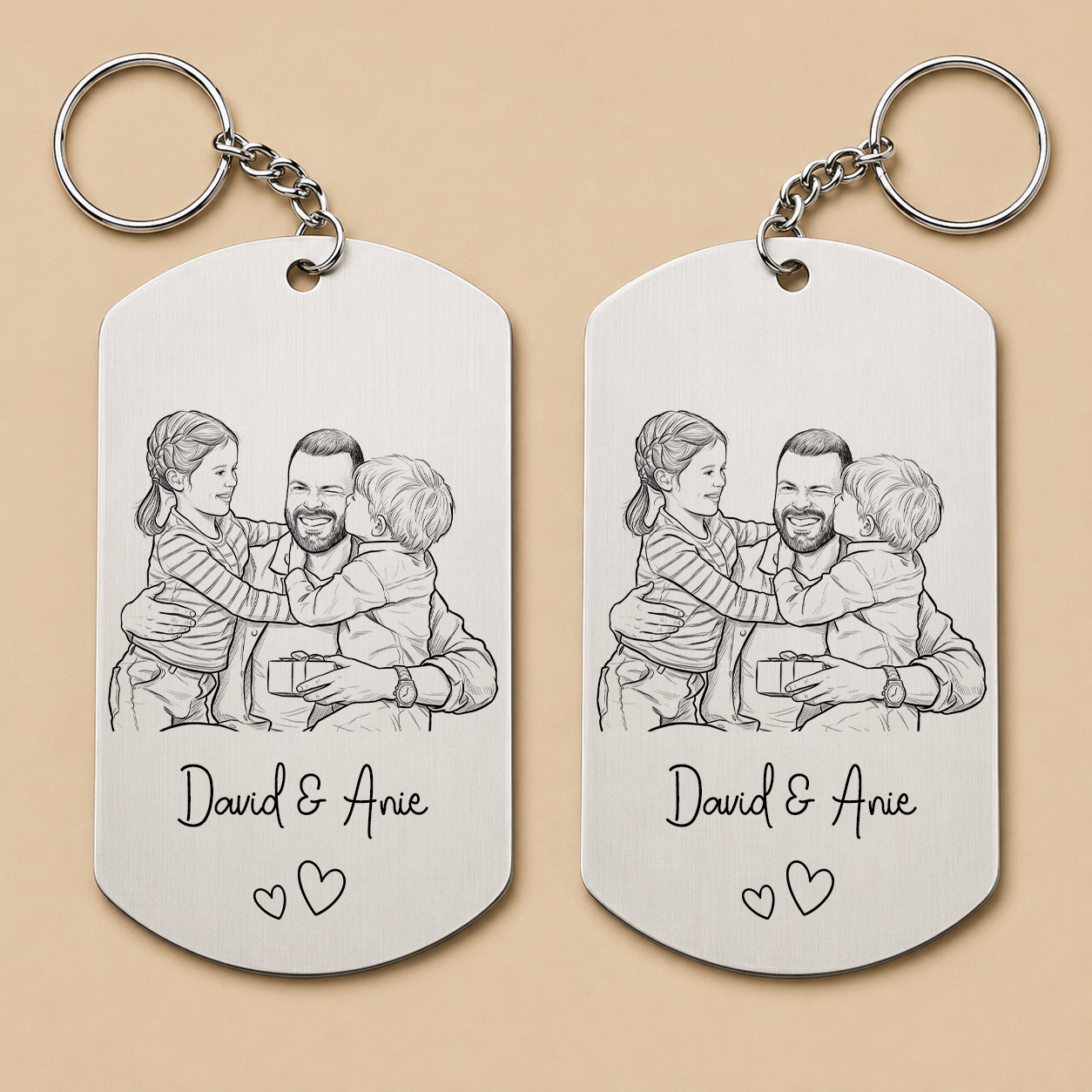 Custom Photo Pencil Sketch Family Dog Cat Portrait - Personalized Aluminum Keychain