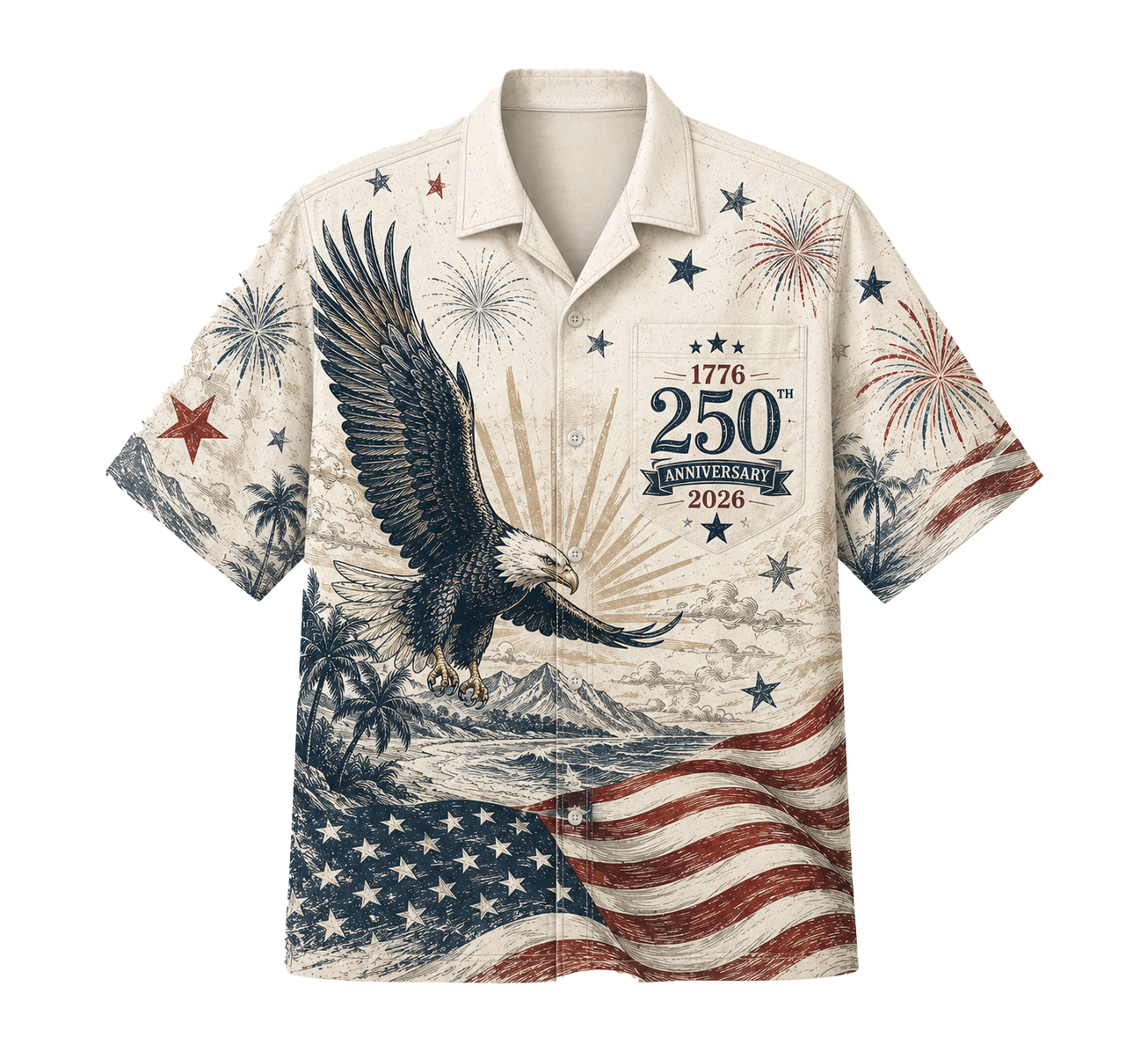USA 250 Years of Freedom Hawaiian Shirt, Patriotic Eagle Flag 1776-2026 AOP Hawaii Shirt
