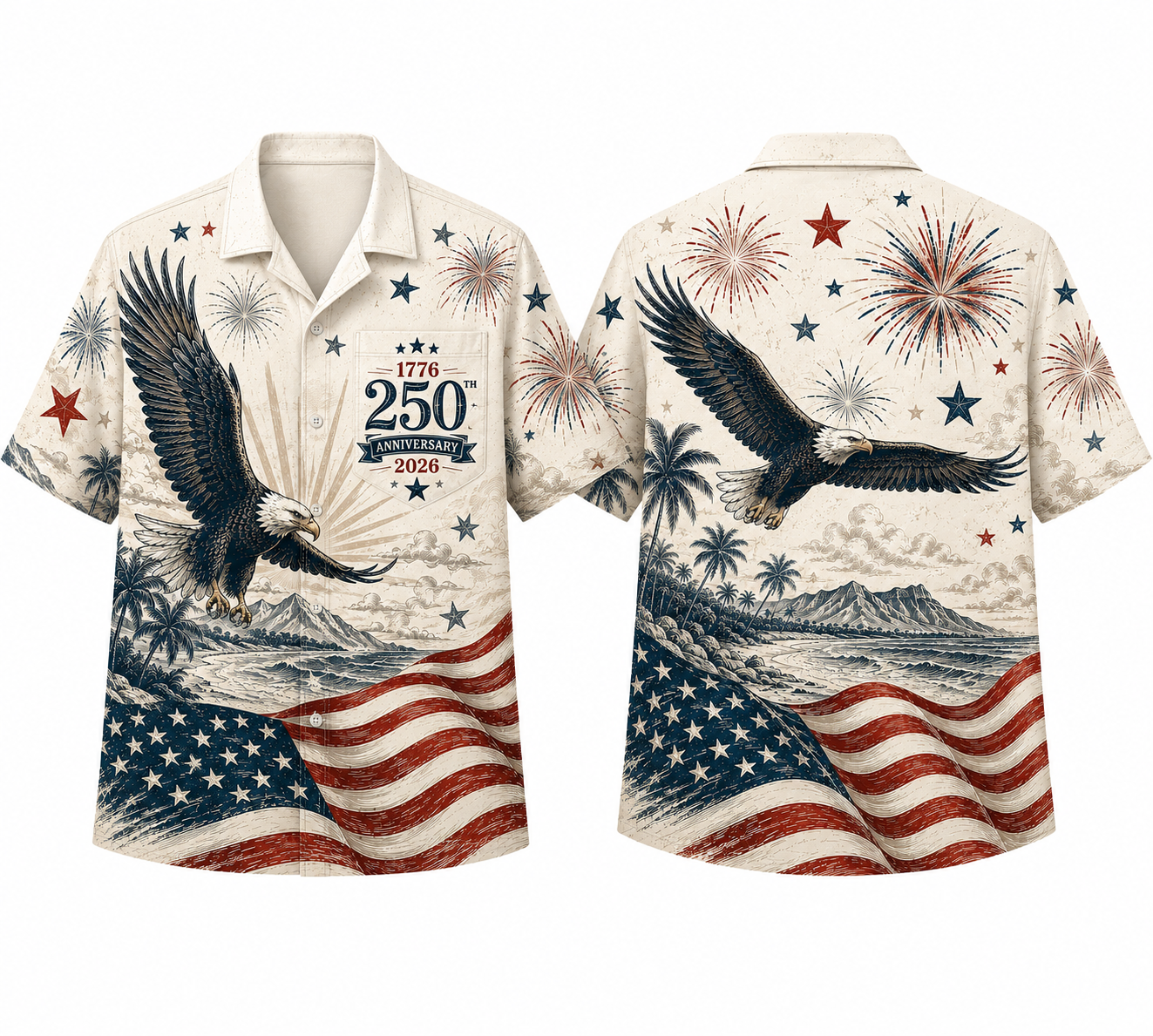 USA 250 Years of Freedom Hawaiian Shirt, Patriotic Eagle Flag 1776-2026 AOP Hawaii Shirt