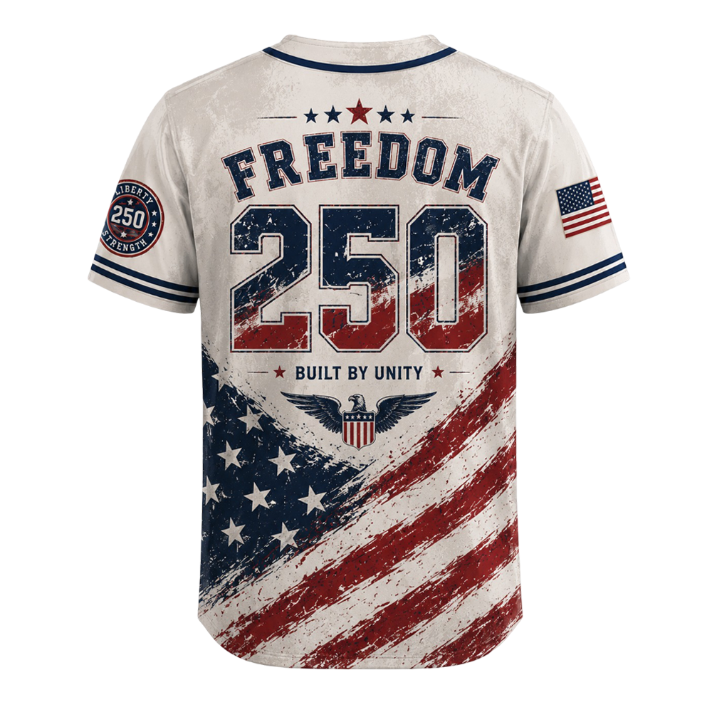 USA 250 Years Anniversary Baseball Jersey Shirt, Patriotic Liberty 1776-2026 4th of July Shirt