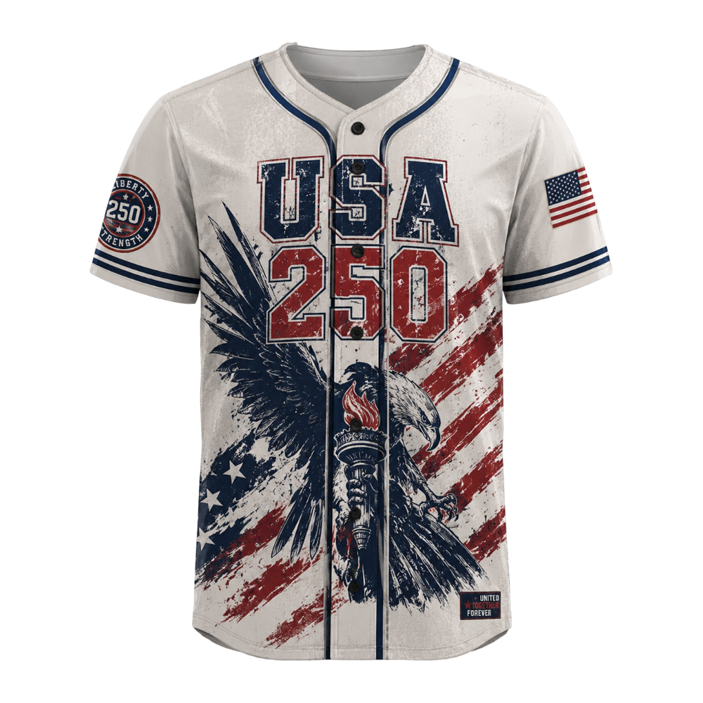 USA 250 Years Anniversary Baseball Jersey Shirt, Patriotic Liberty 1776-2026 4th of July Shirt