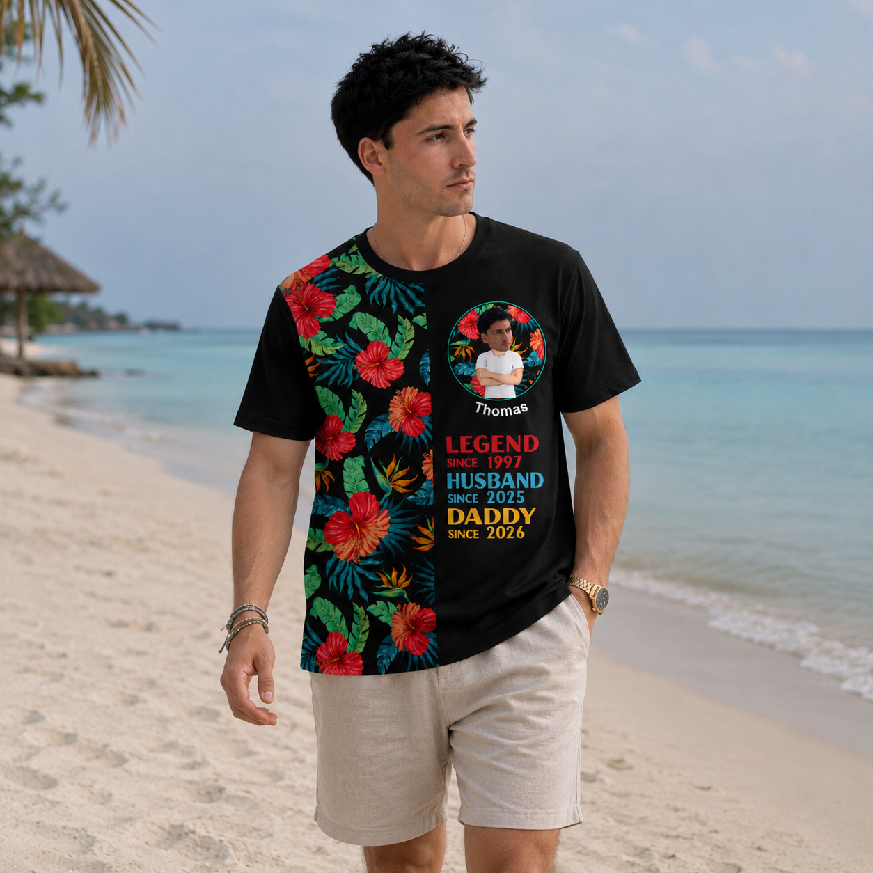 Legend Husband Daddy Tee - Personalized Dad T-Shirt with Face Photo, Custom Name & Milestone Years