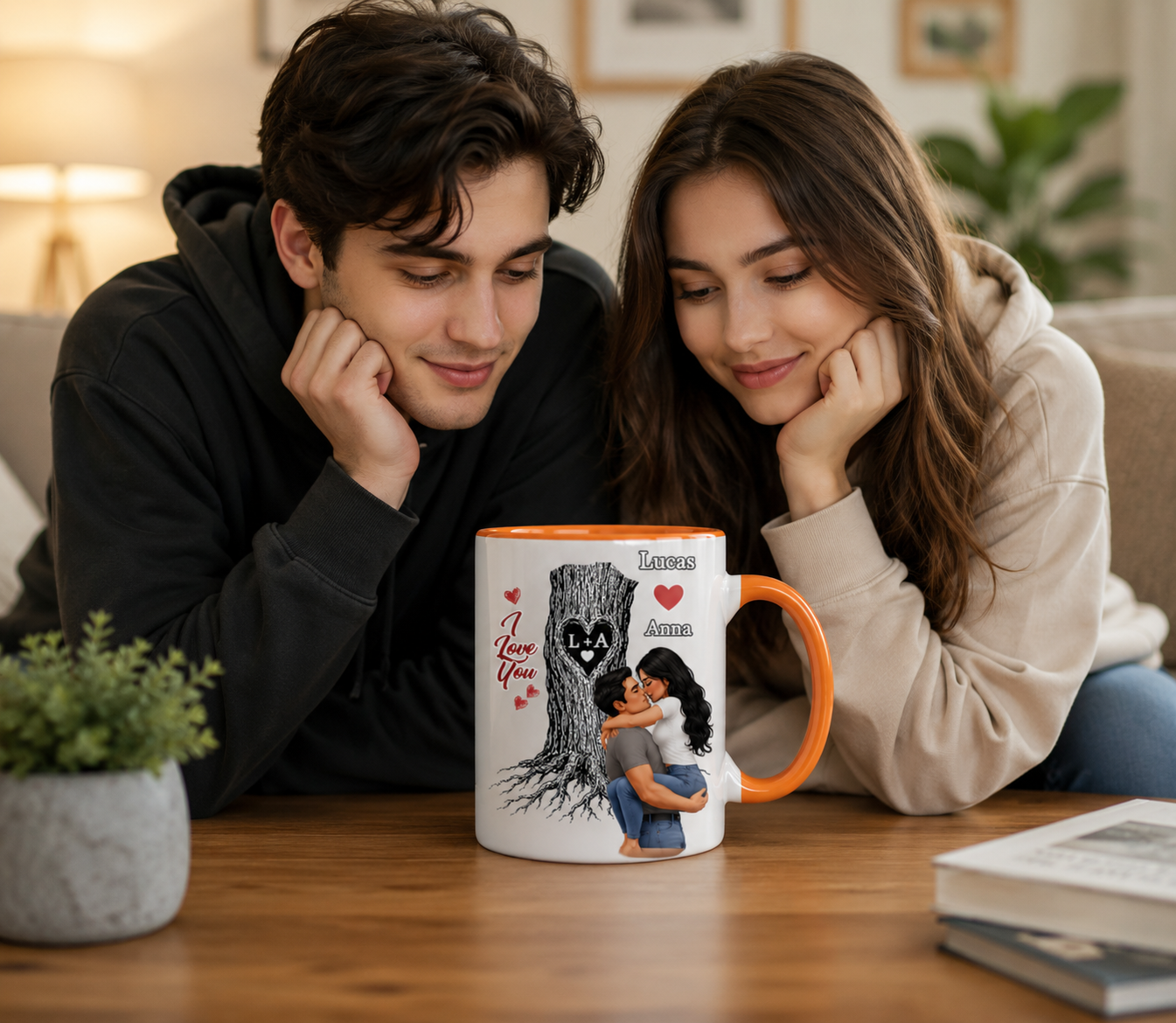 "Rooted in Love" Personalized Couple Mug – Custom Names & Heart-Carved Tree Design, Romantic Anniversary & Wedding Keepsake