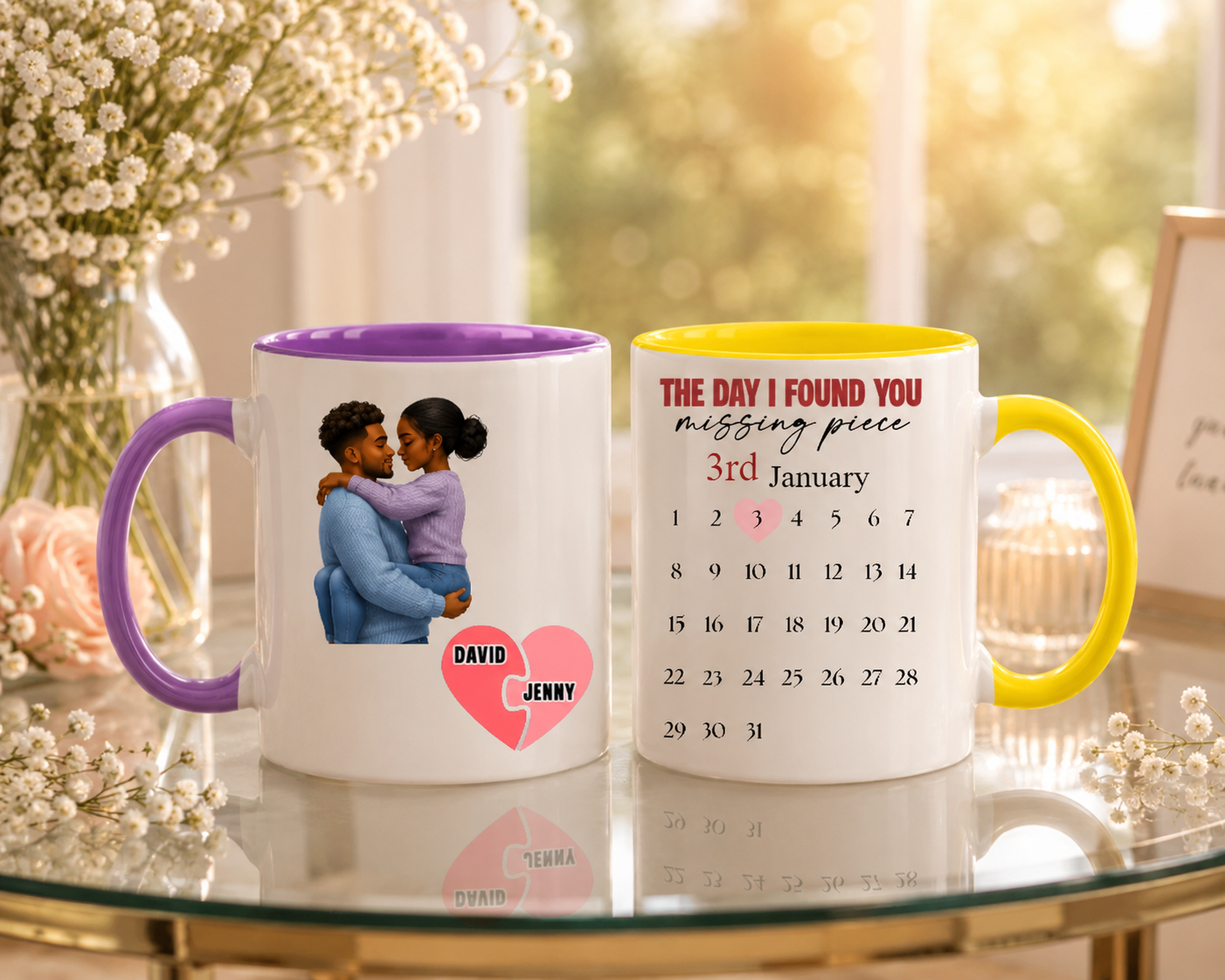 "The Day I Found You" Personalized Couple Mug – Custom Names, Date & Calendar Design, Romantic Anniversary & Valentine's Keepsake