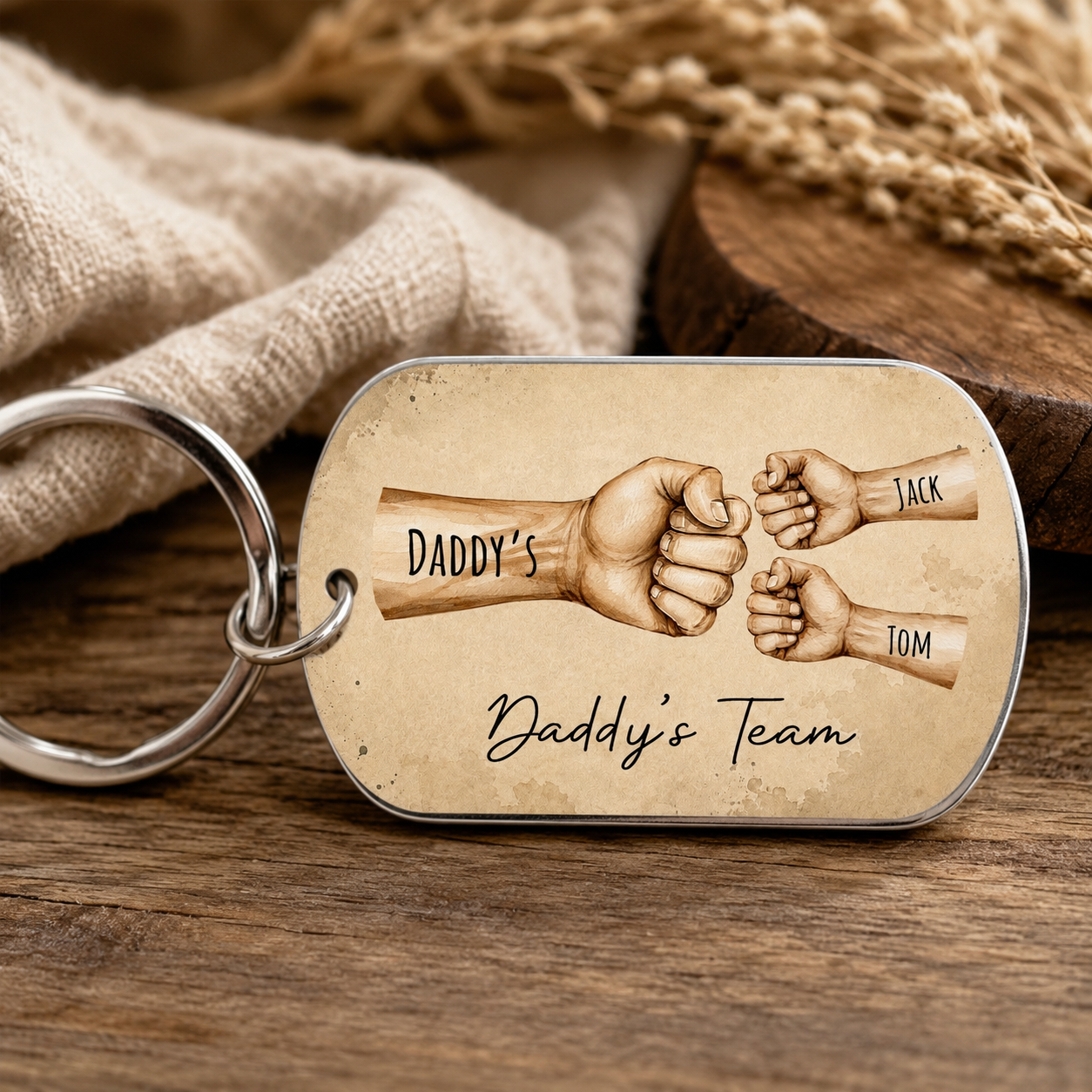 Daddy’s Team Fist Bump - Personalized Stainless Steel Keychain