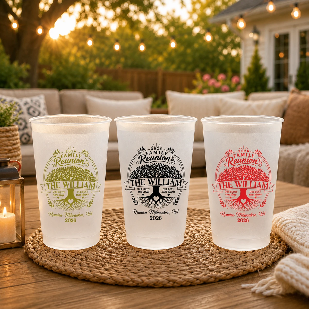 Family Reunion Party Favors, Family Tree, Our Roots Run Deep Our Love Runs Deeper - Personalized Cups