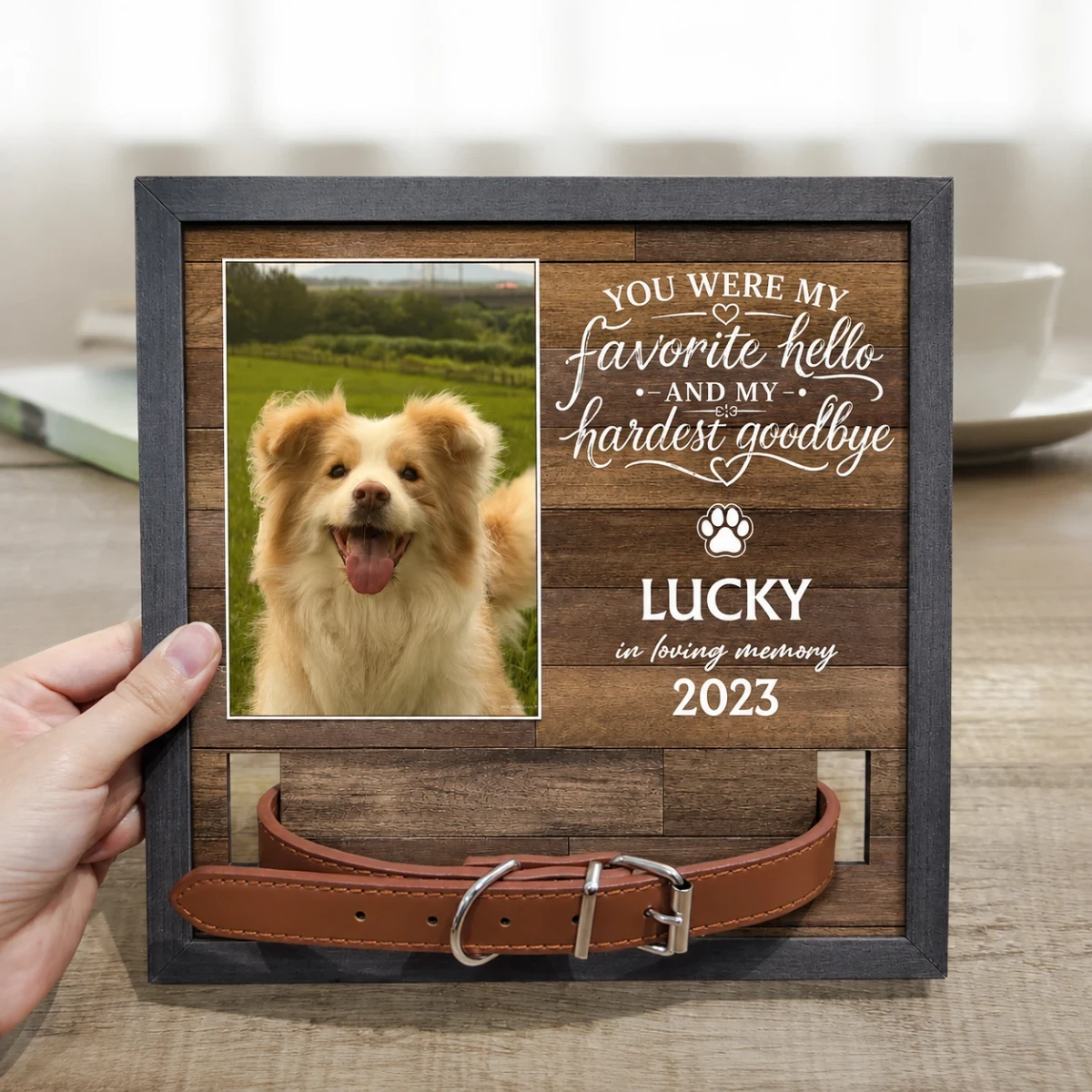 Custom Photo My Hardest Goodbye - Memorial, Sympathy Gift For Dog Owners, Cat Lovers - Personalized Pet Loss Sign, Collar Frame