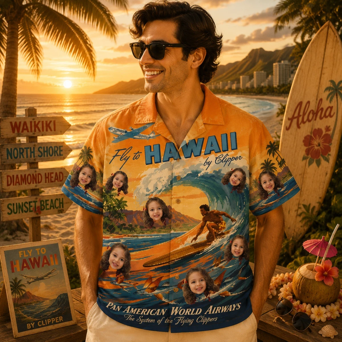 Personalized "Fly to Hawaii by Clipper" Aloha Shirt