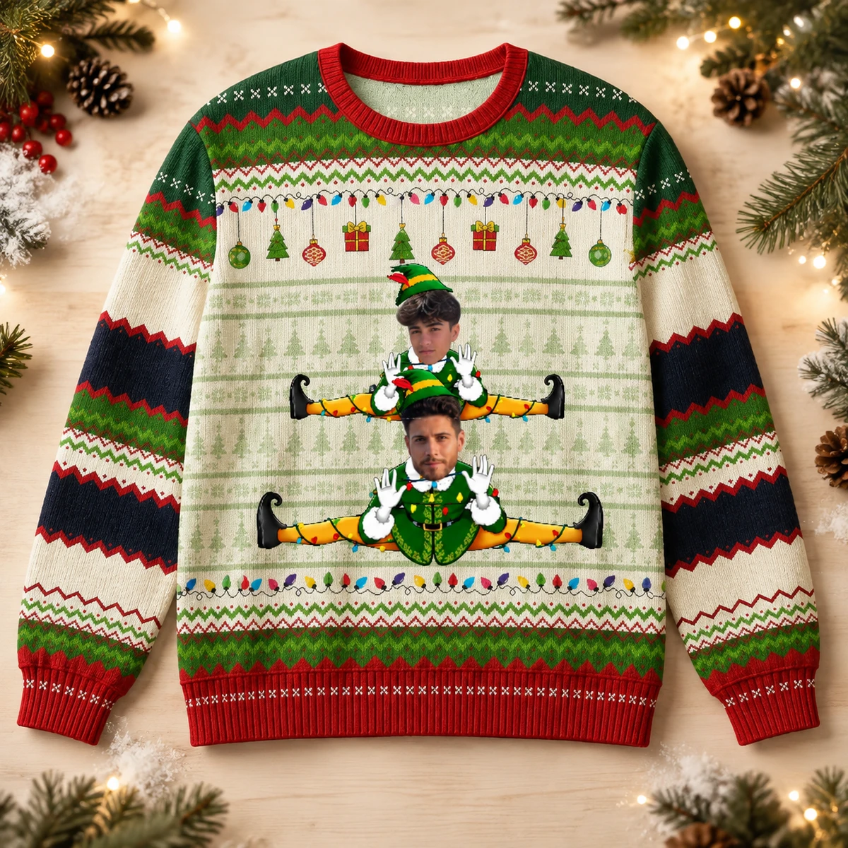 Personalized Elf Winter Sweater - Custom Face Christmas Sweater, Multiple Characters Gift