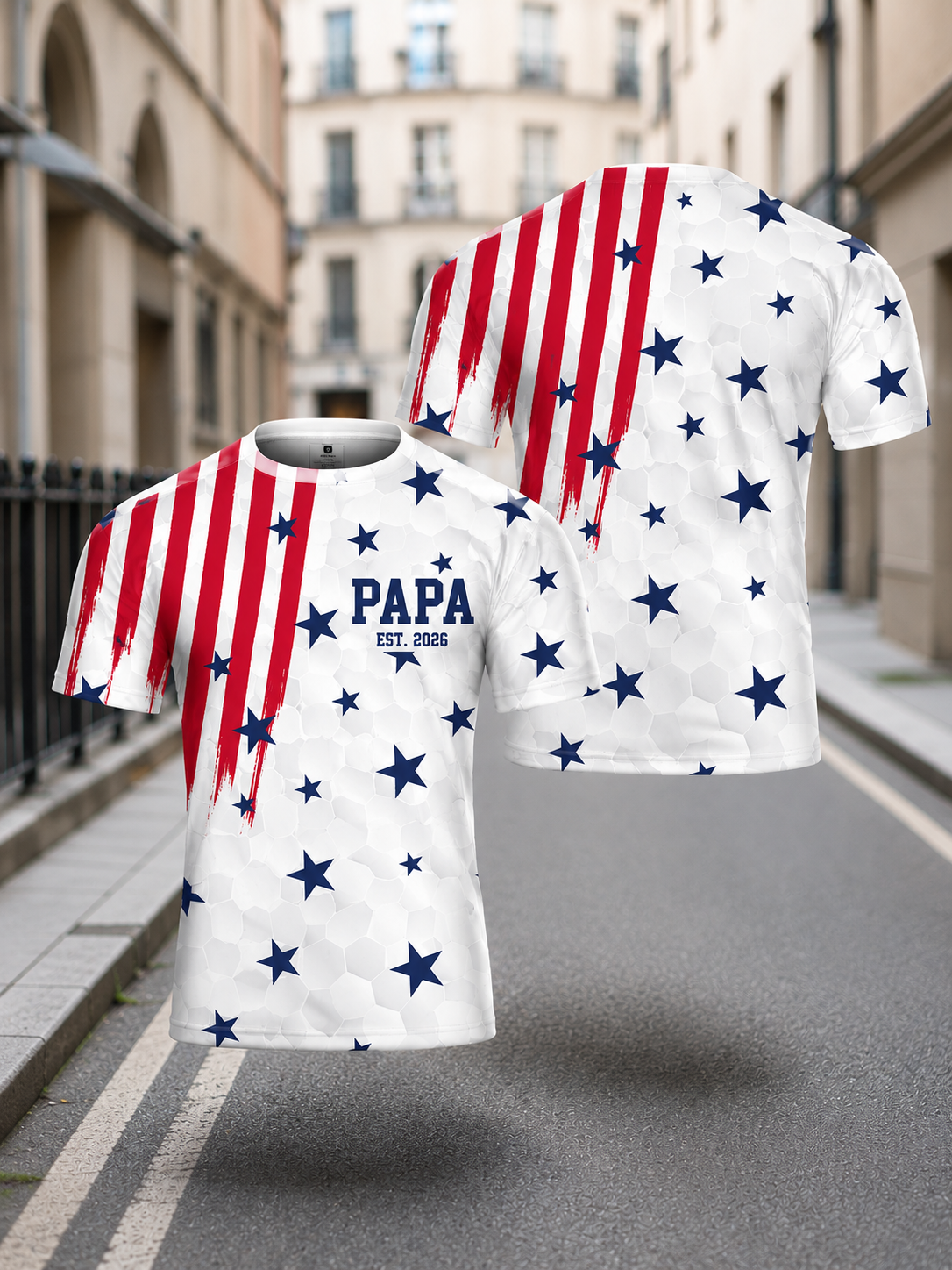 Papa Est 2026 Fathers Day Patriotic Star Stripe T-Shirt