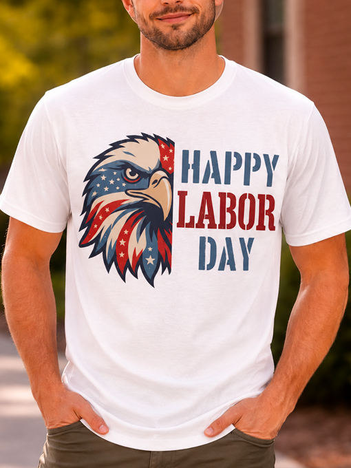 Happy Labor Day Eagle Patriotic T-Shirt – American Flag Bald Eagle Graphic Tee