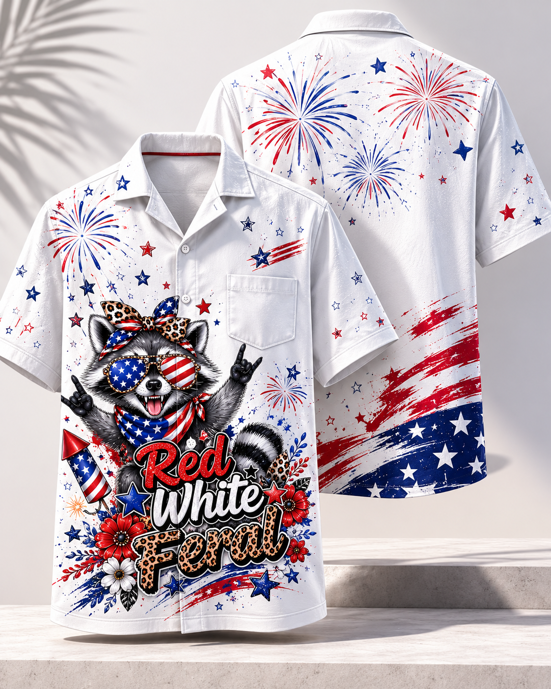 Cute Raccoon Usa Hawaiian Shirt For Fourth Of July
