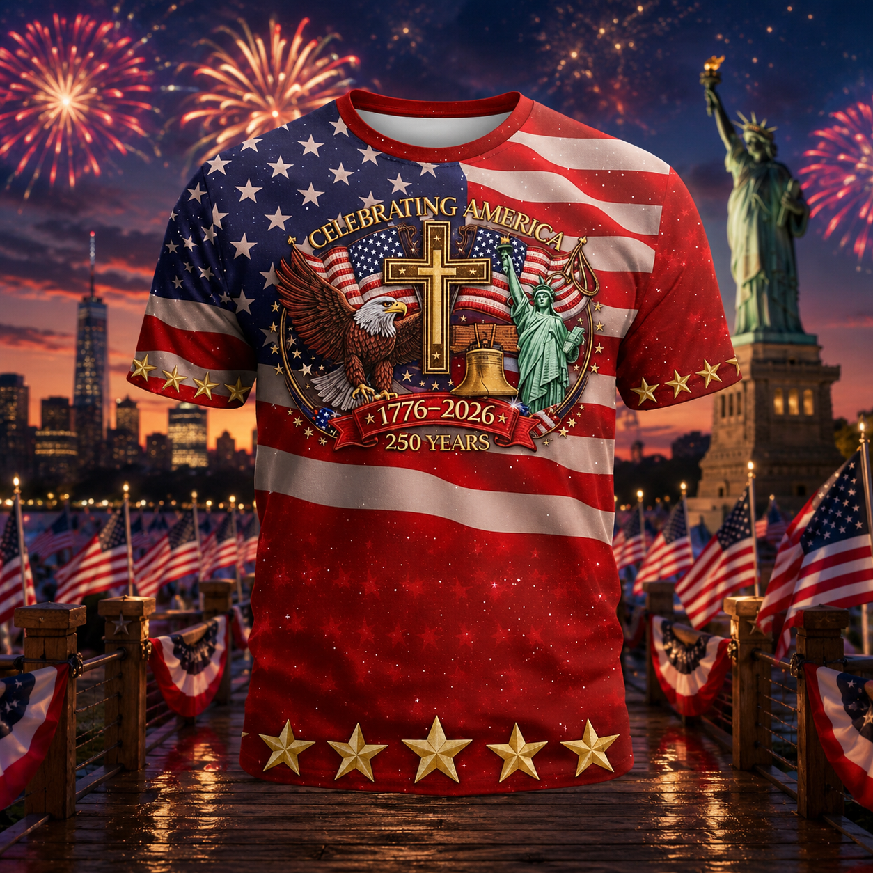 Celebrating America 250 Years Patriotic Christian Eagle T-Shirt