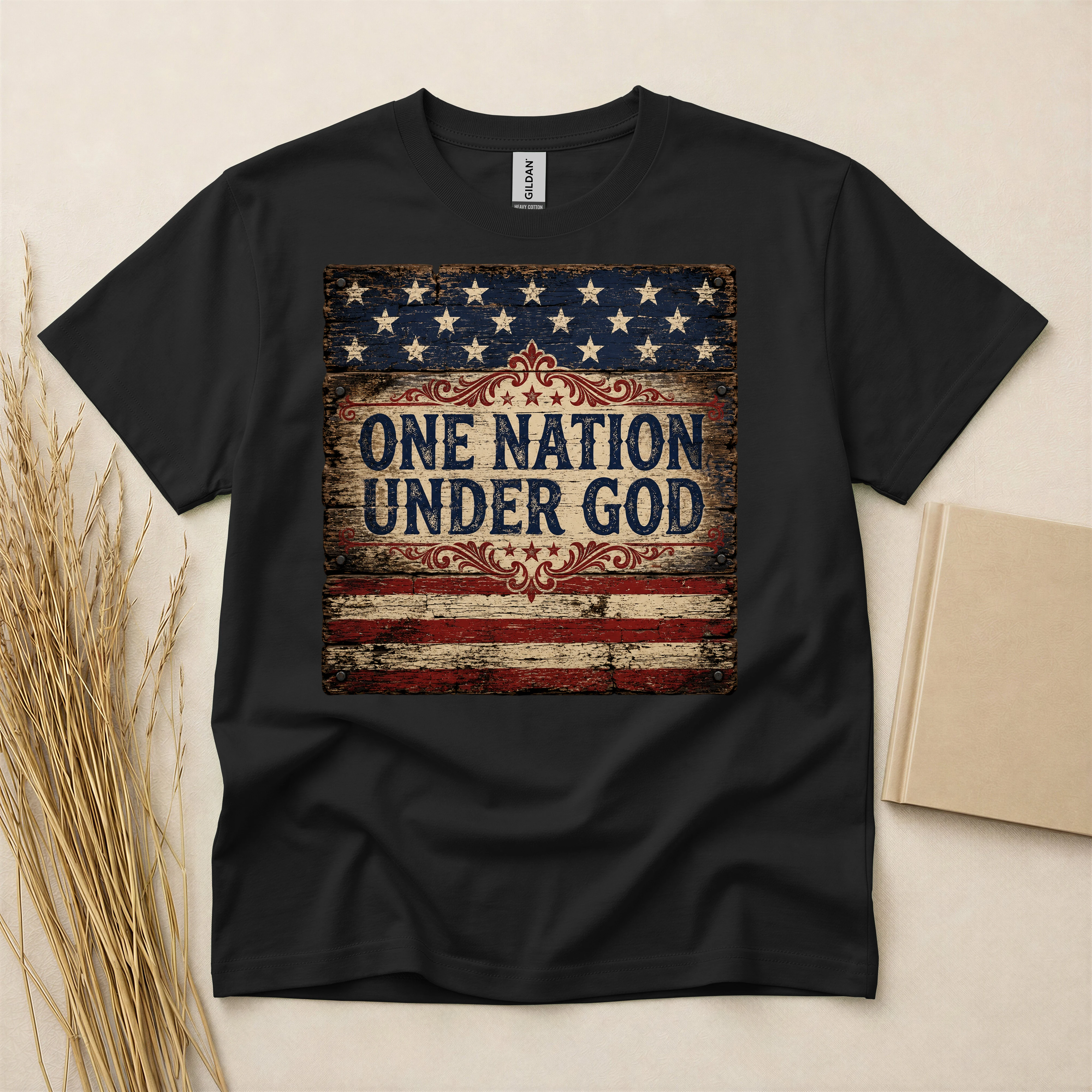 One Nation Under God Rustic American Flag Patriotic T-Shirt