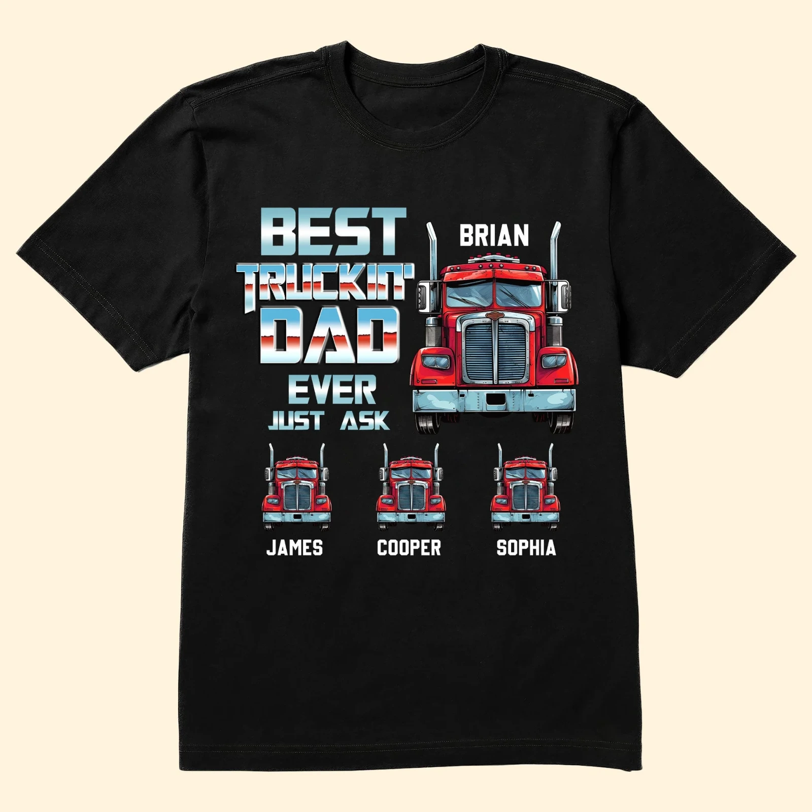 Custom Truck Dad T-Shirt Personalized With Kids Names