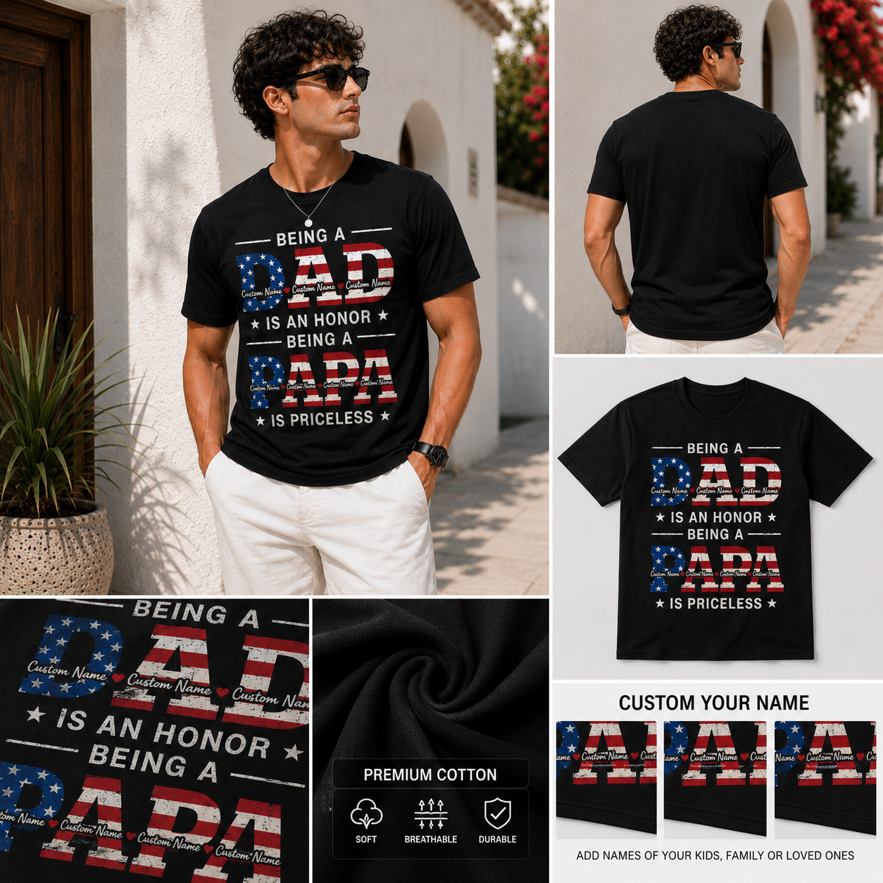 Being A Dad Is An Honor Being A Papa Is Priceless Custom Name T-Shirt