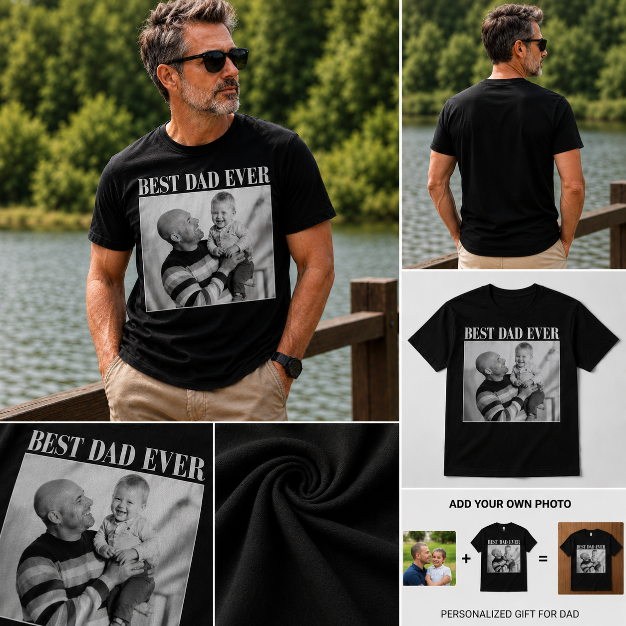 Custom Family Photo Father'S Day T-Shirt Personalized Gift For Dad