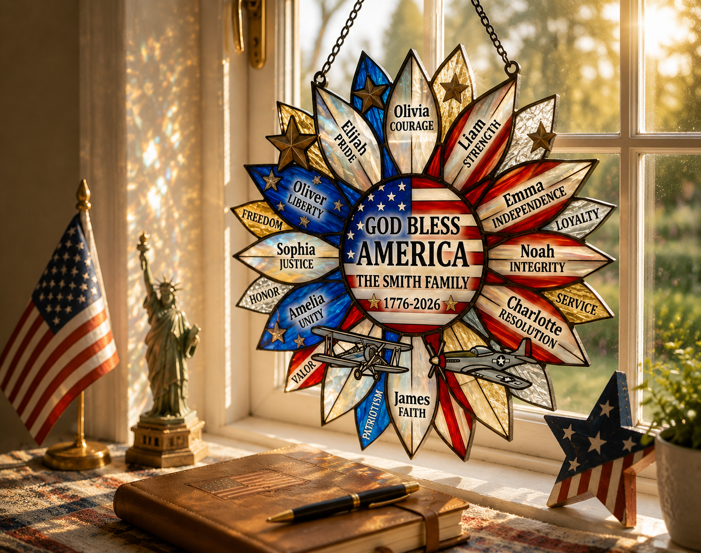 Custom 250th Usa Helianthus Family Name Suncatcher