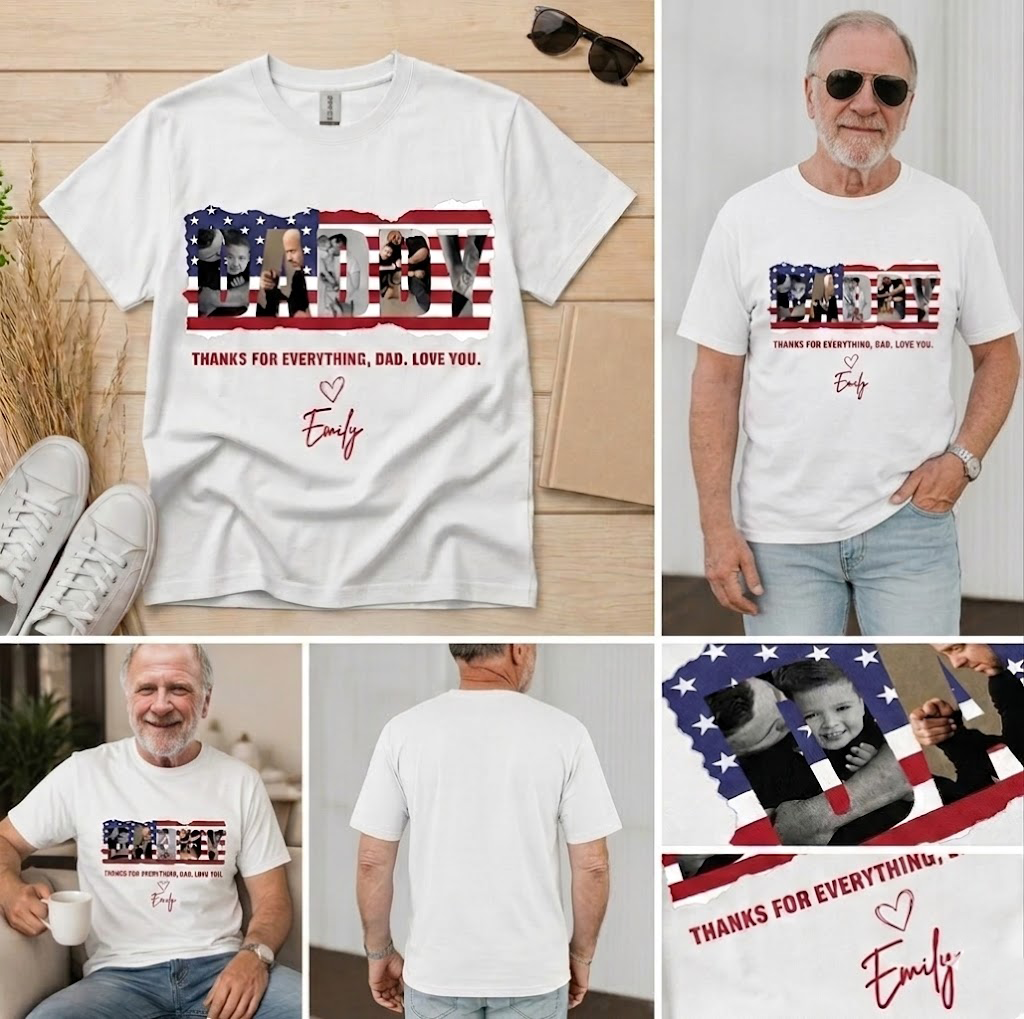 Personalized Daddy Photo American Flag T-Shirt