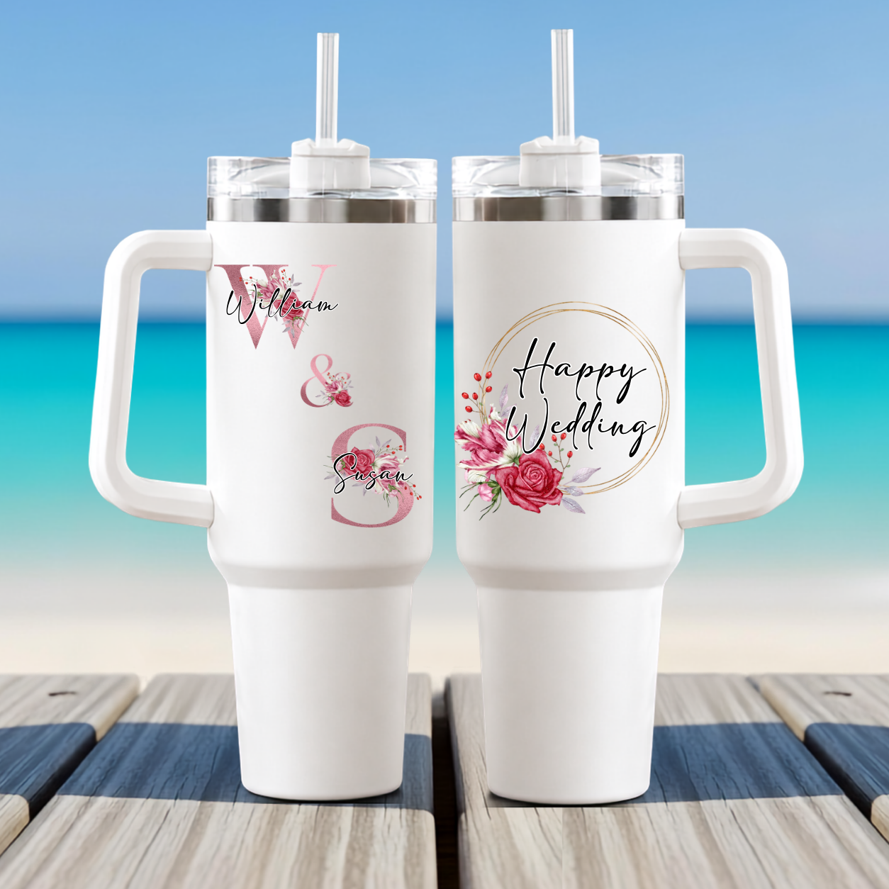 Personalized Floral Wedding Gift Couple Tumbler