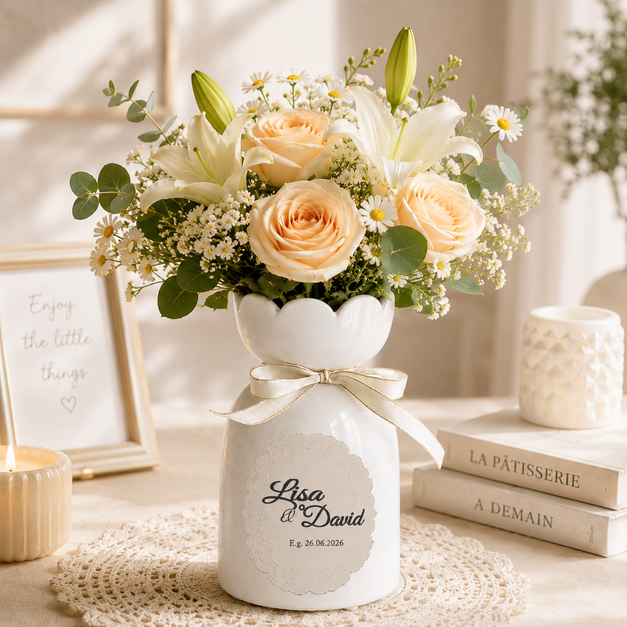 Personalized Wedding Vase Custom Names Date Ceramic Flower Vase Gift