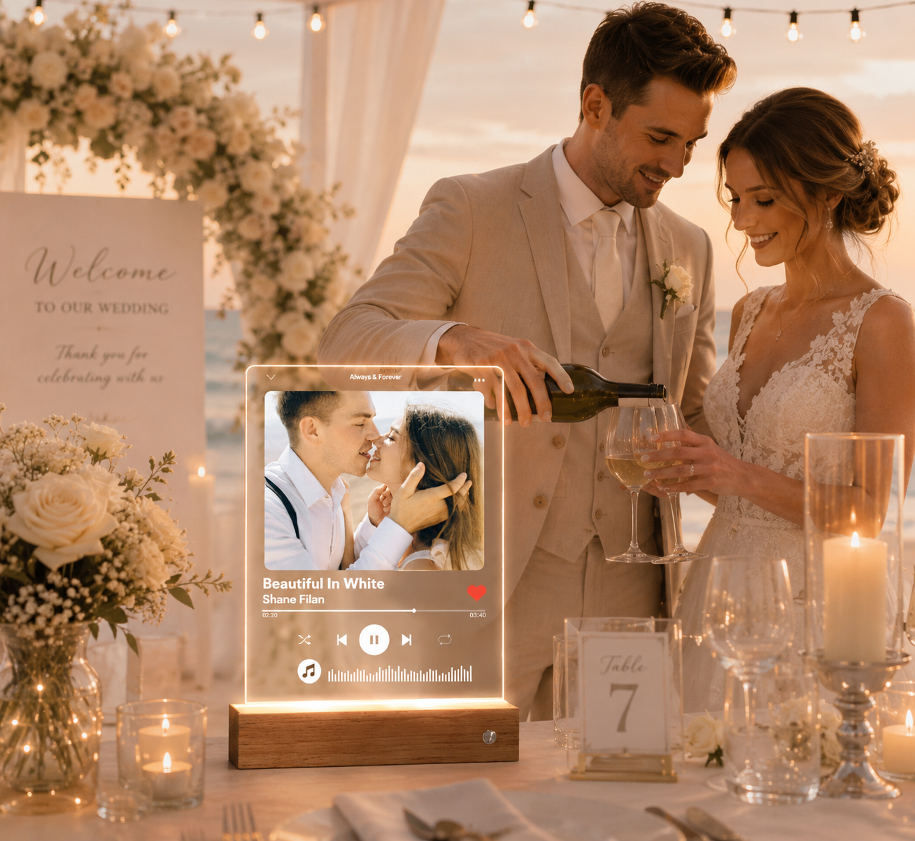 Custom Photo Acrylic Music Plaque Led Lamp For Wedding Songs