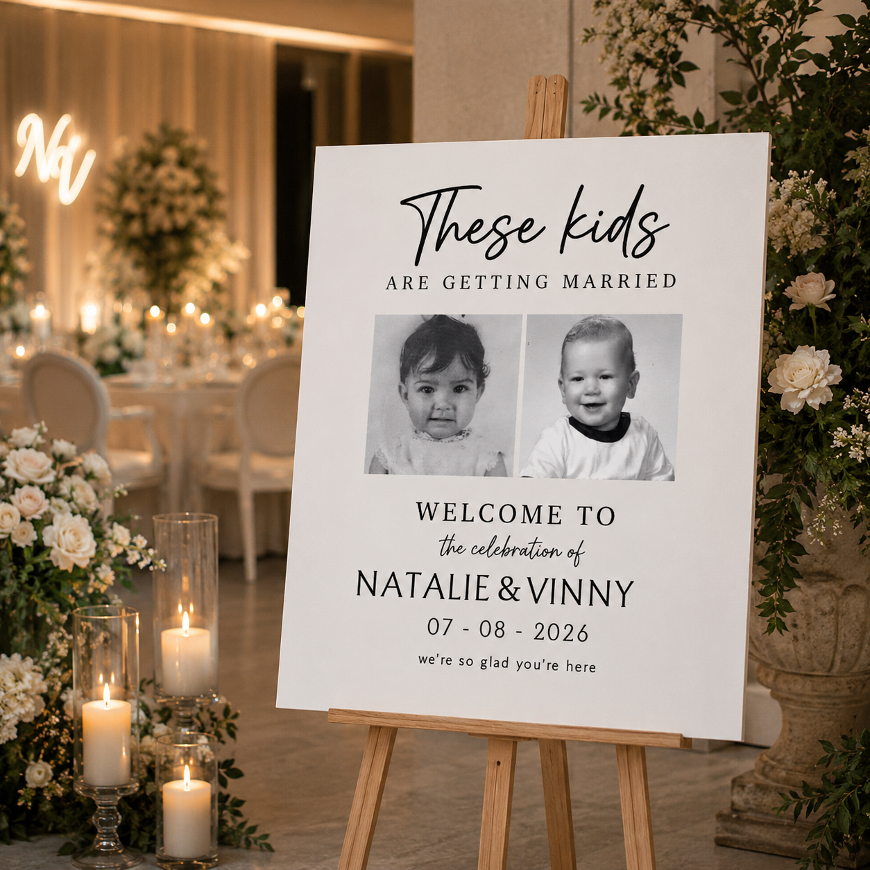 From Childhood To Forever – Personalized Wedding Welcome Sign With Childhood Photos