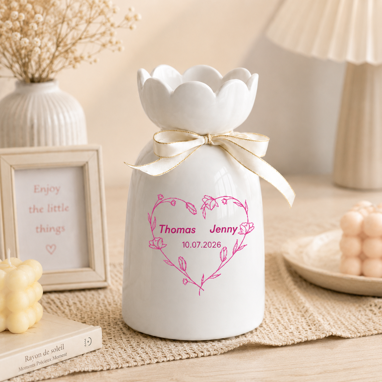 Personalized Anniversary Flower Vase – Custom Couple Names Ceramic Vase