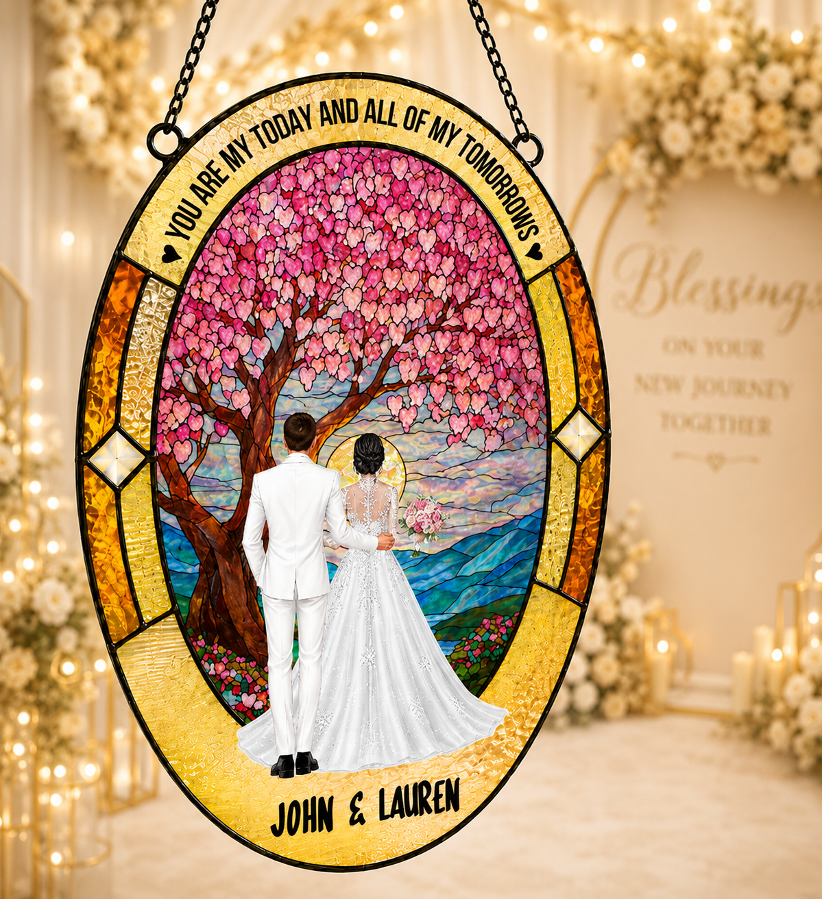 Custom Bride And Groom Suncatcher - Personalized Wedding Gift