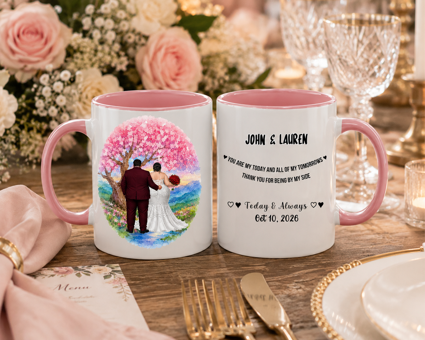 Custom Bride And Groom Mug Set - Personalized Wedding Gift