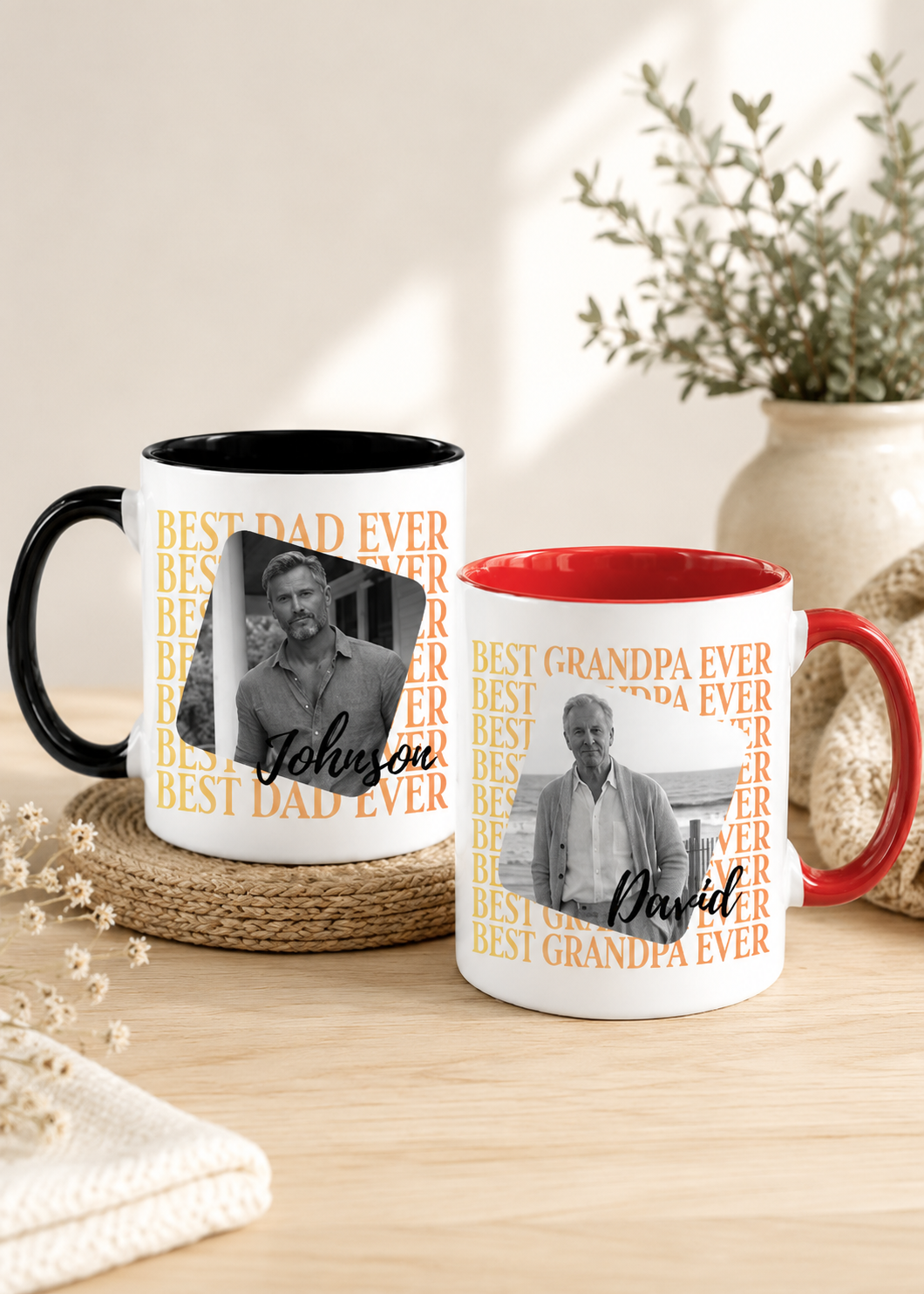 Custom Photo Cream Mug Best Dad Grandpa Ever Personalized Name Gift