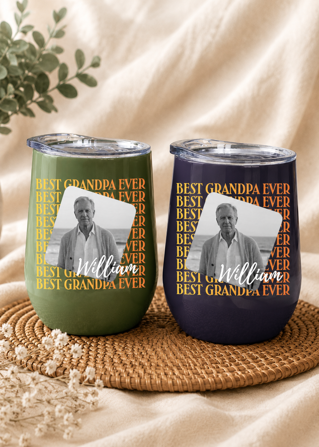 Custom Photo Best Grandpa Ever Wine Tumbler Personalized Name Travel Cup