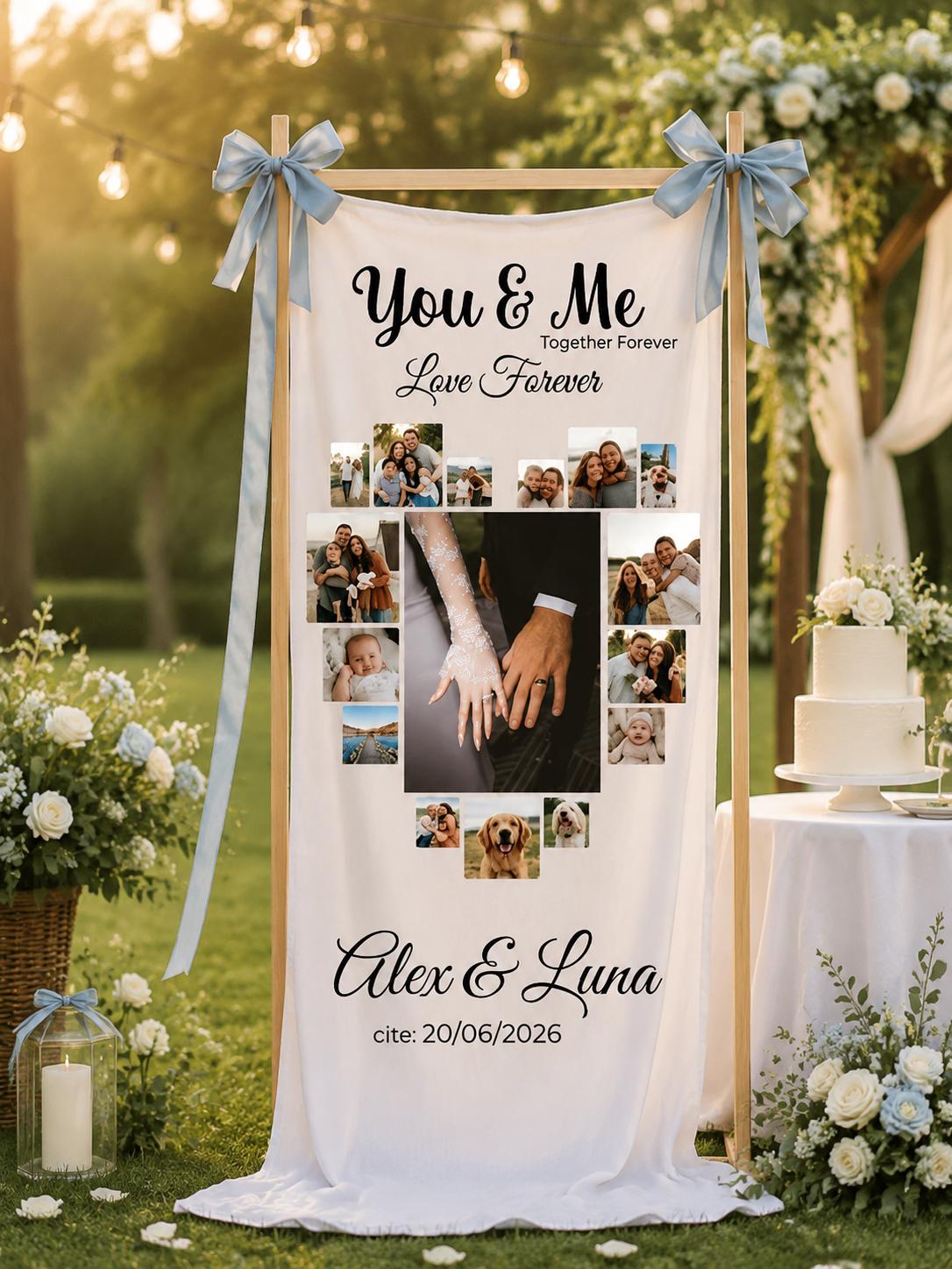 Personalized You & Me Wedding Photo Heart Banner