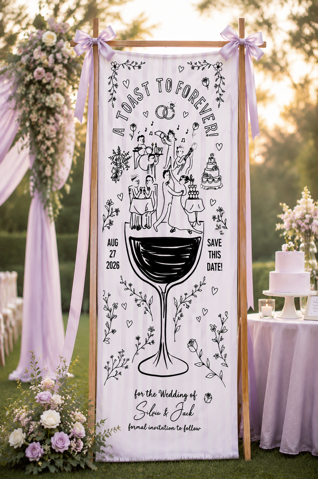 Personalized Wedding Toast Illustration Banner