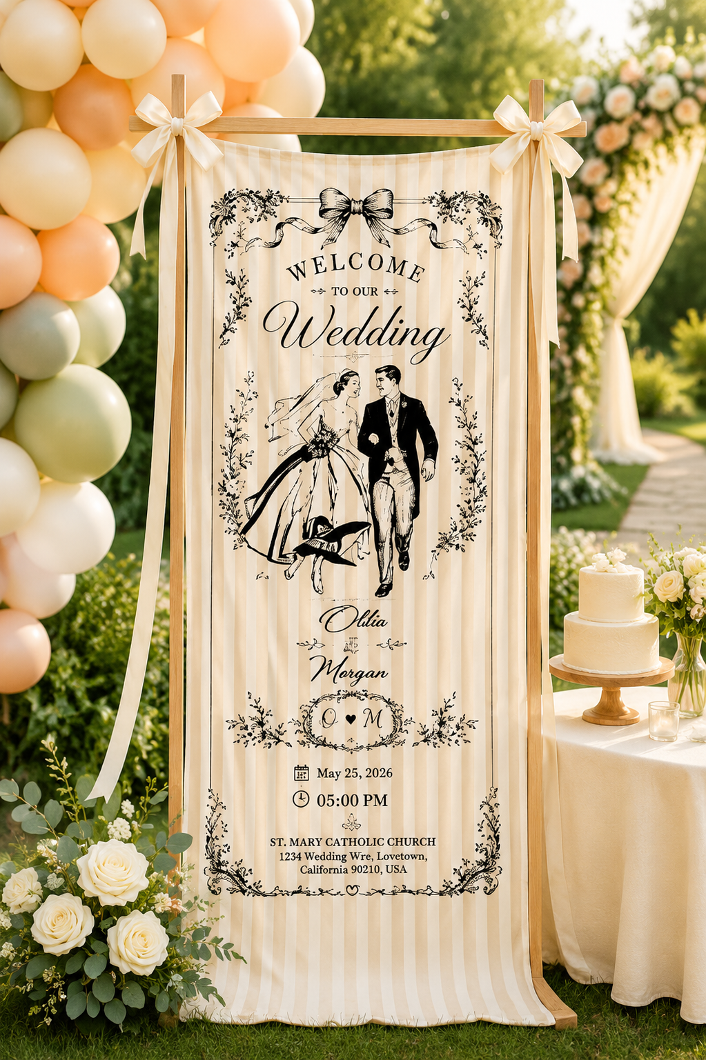 Personalized Wedding Vintage Illustration Banner