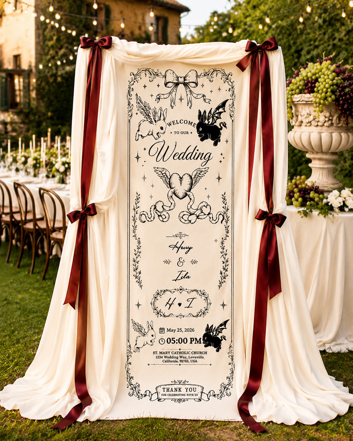 Personalized Gothic Romantic Wedding Banner